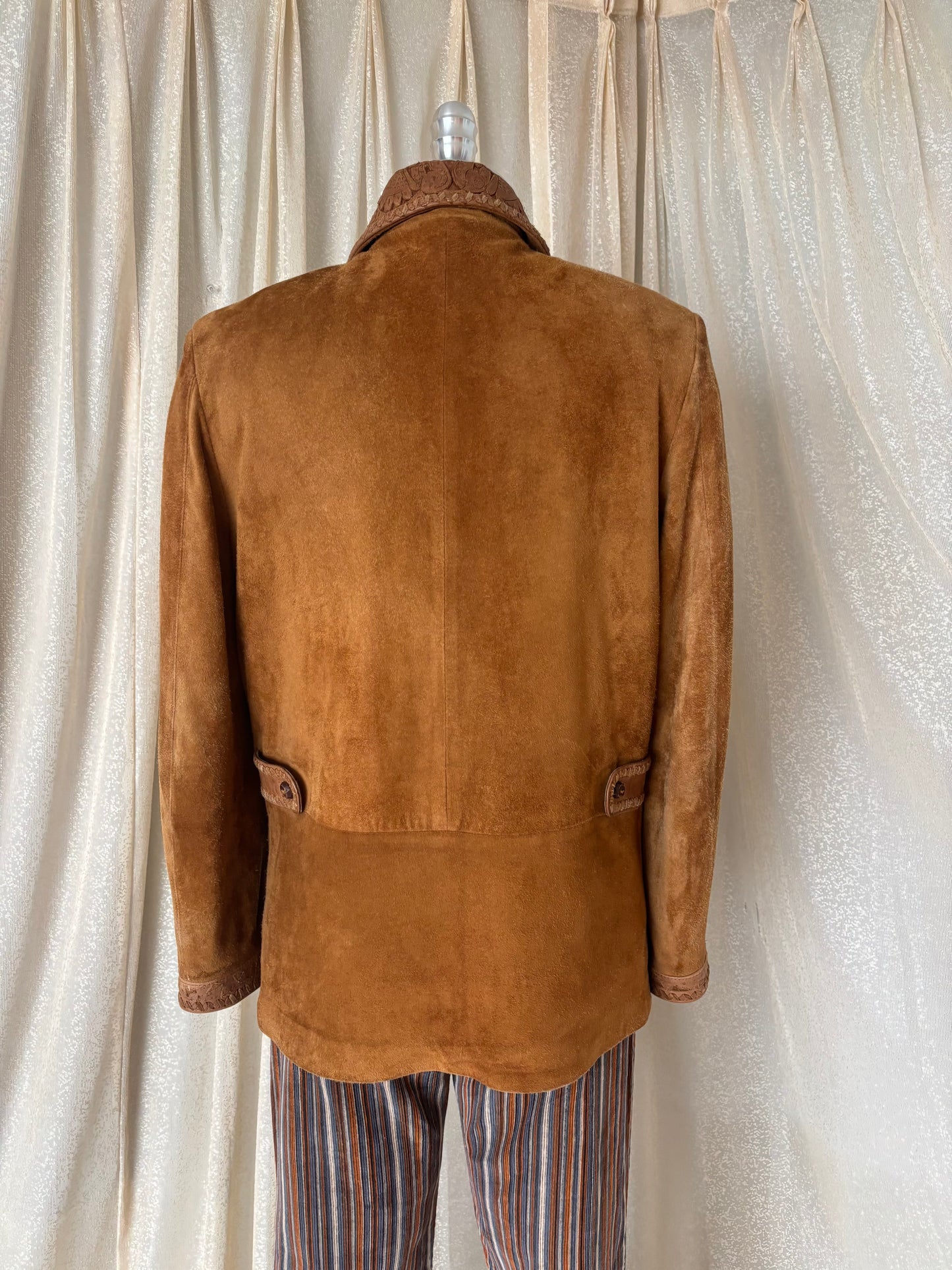 Rare Alan Michael tooled leather whipstitch suede jacket