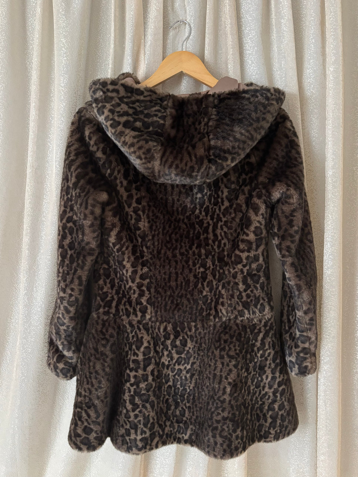Free People faux fur leopard hooded coat