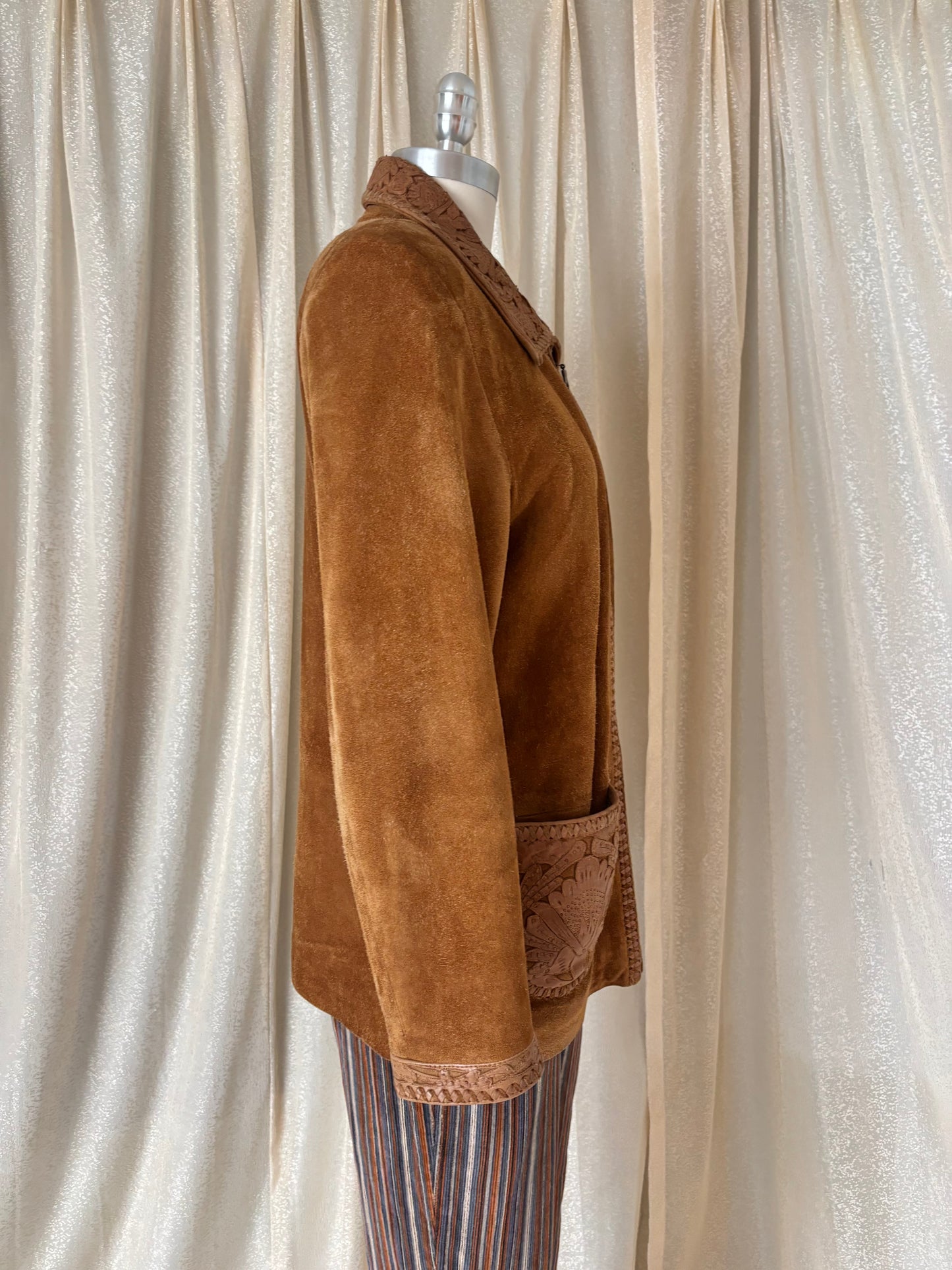 Rare Alan Michael tooled leather whipstitch suede jacket