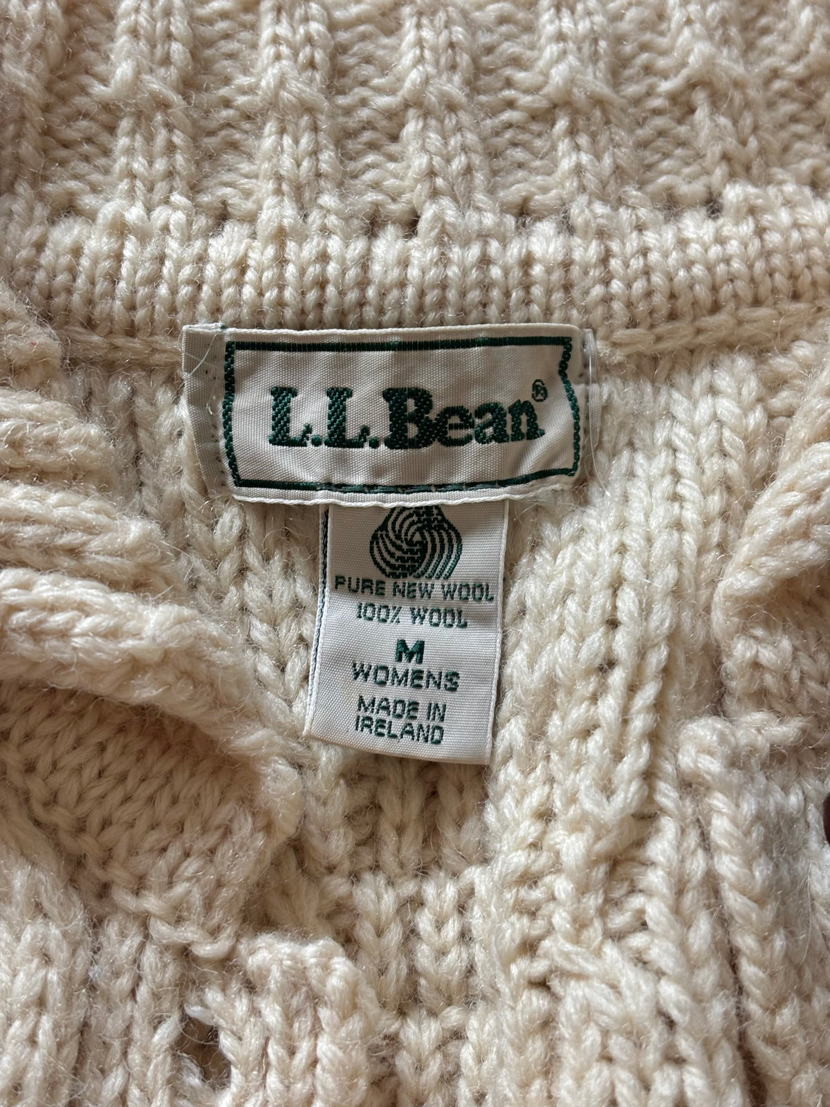 80s L.L.Bean Made in Ireland pure new wool cable knit cardigan