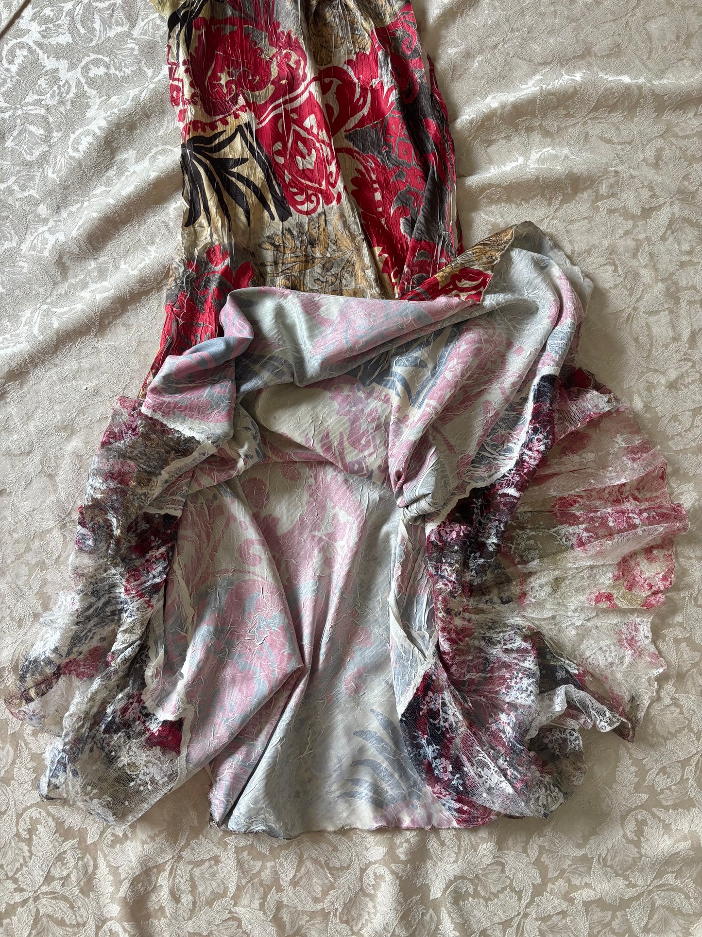 90s Komarov abstract crinkle pleated midi dress