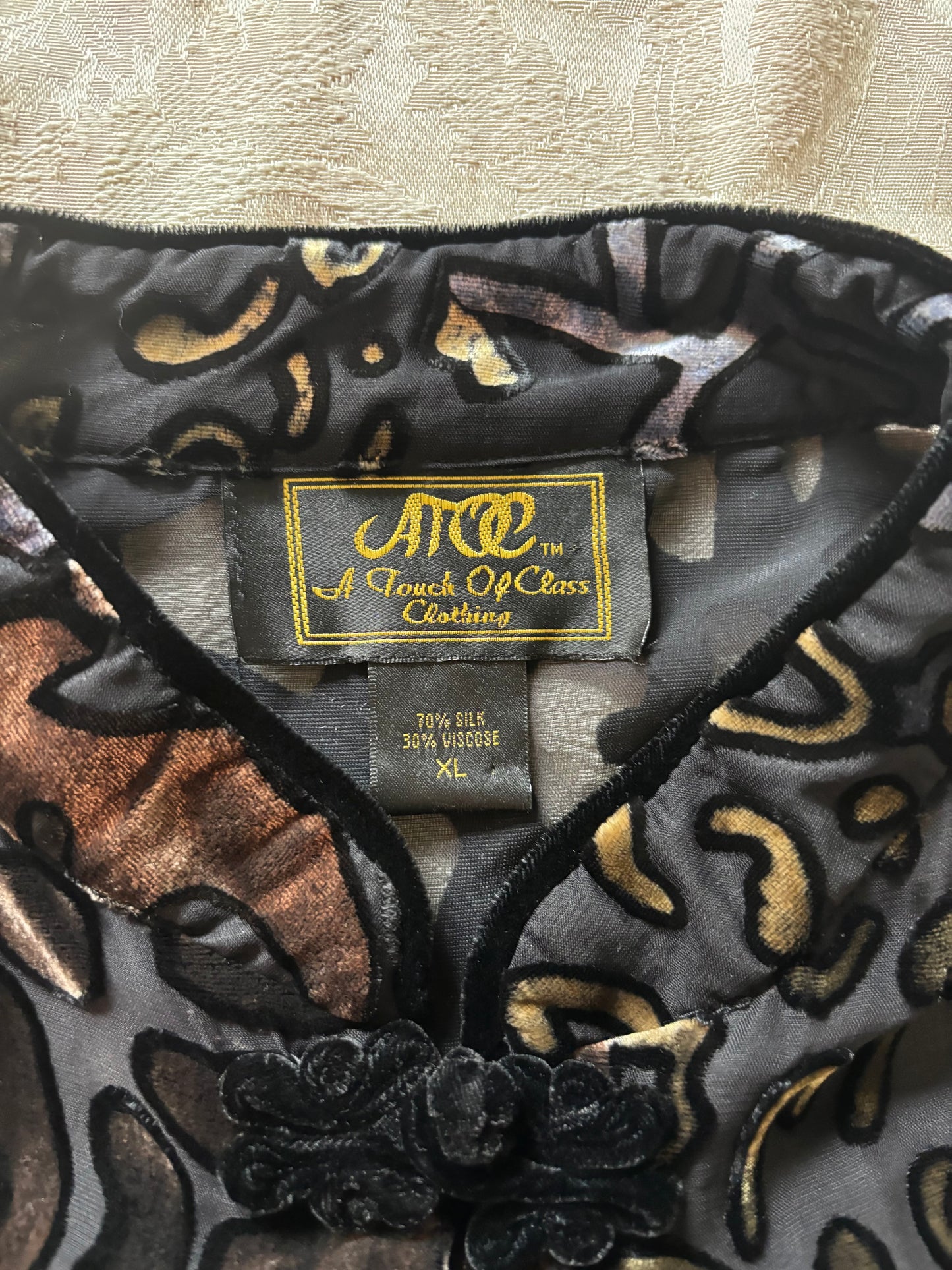 90s silk velvet burnout qipao-style tunic top