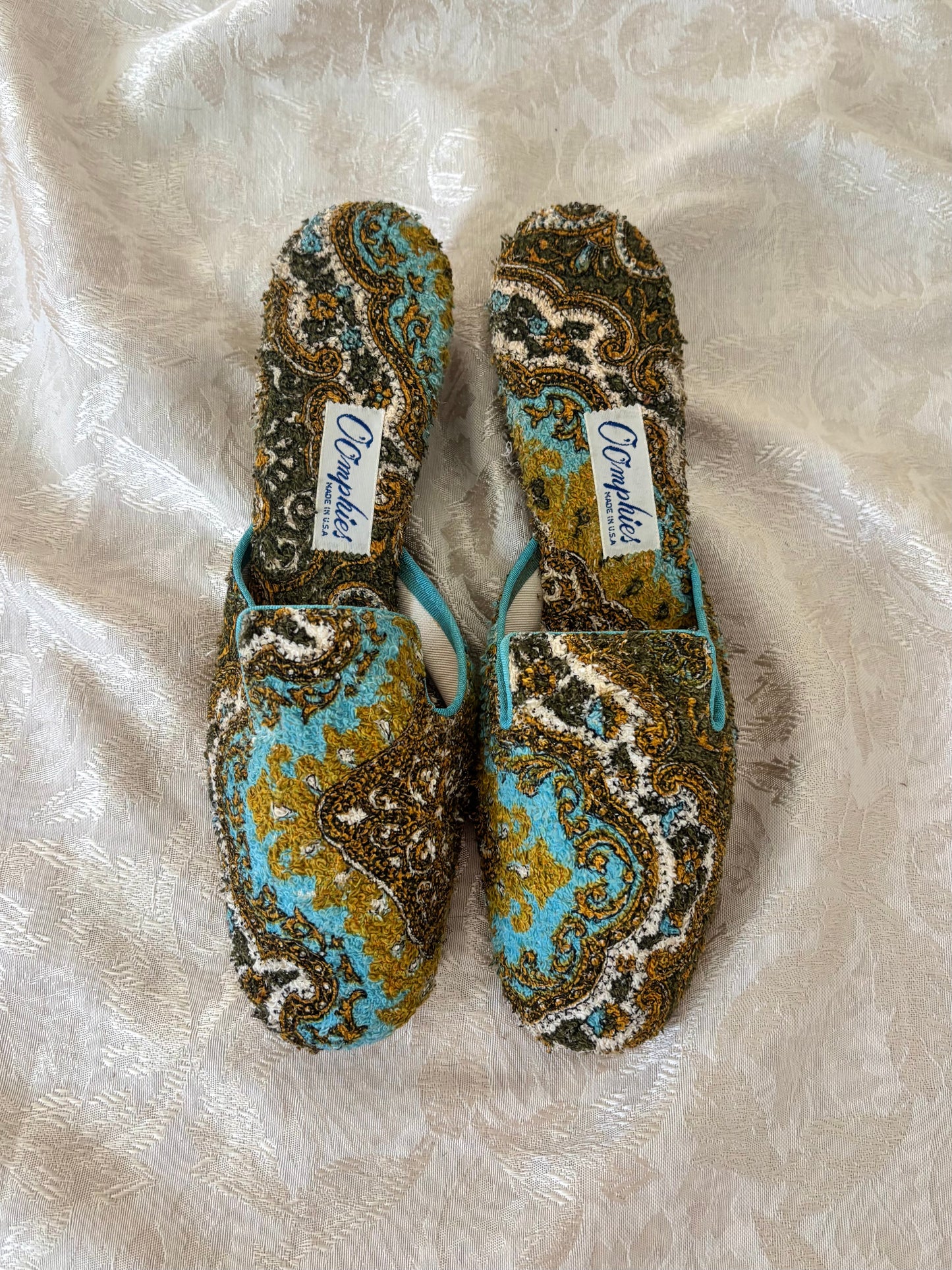 70s Oompies terrycloth paisley tapestry mules
