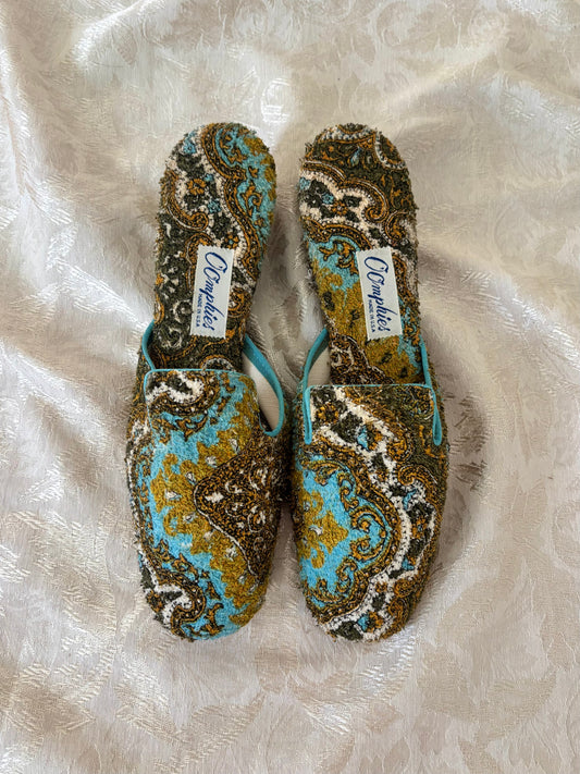 70s Oompies terrycloth paisley tapestry mules