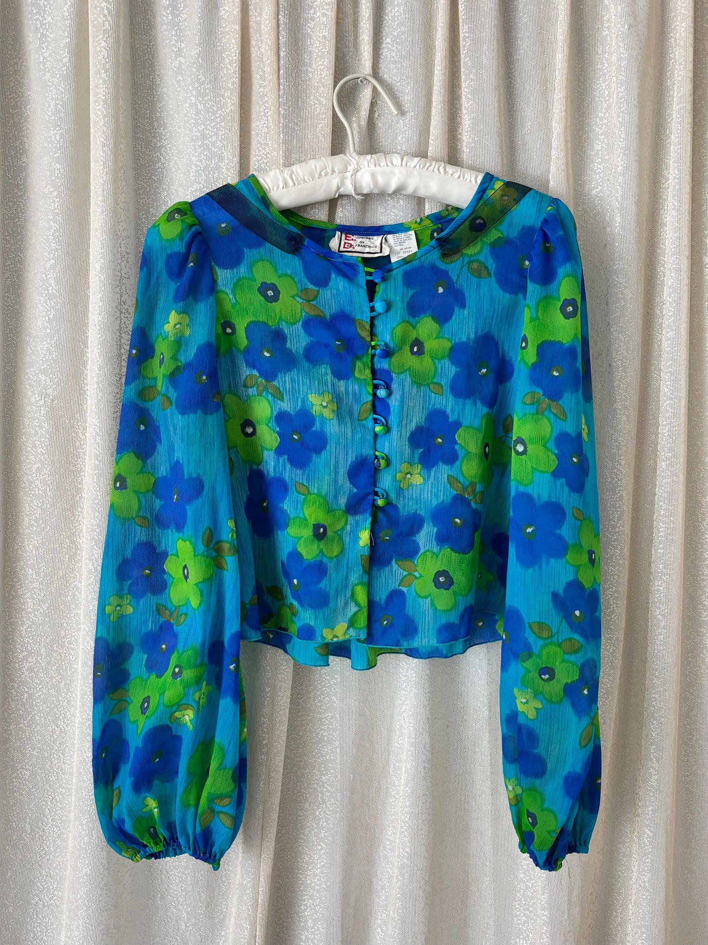 60s sheer floral cropped blouse