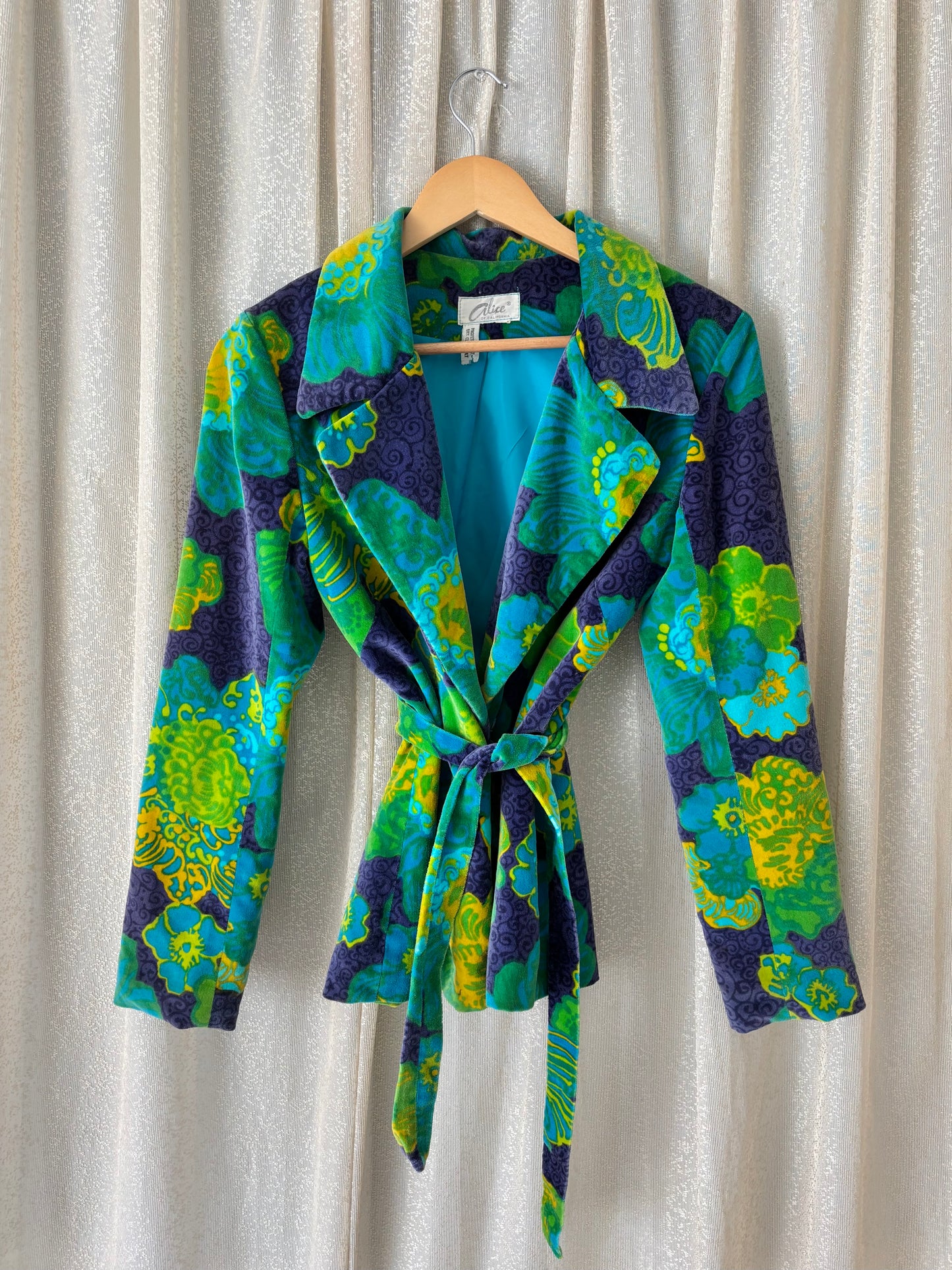 60s velvet floral belted blazer