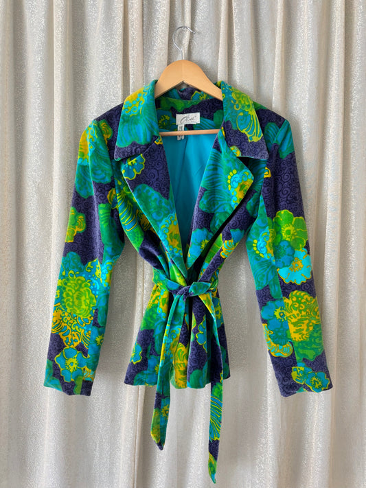 60s velvet floral belted blazer