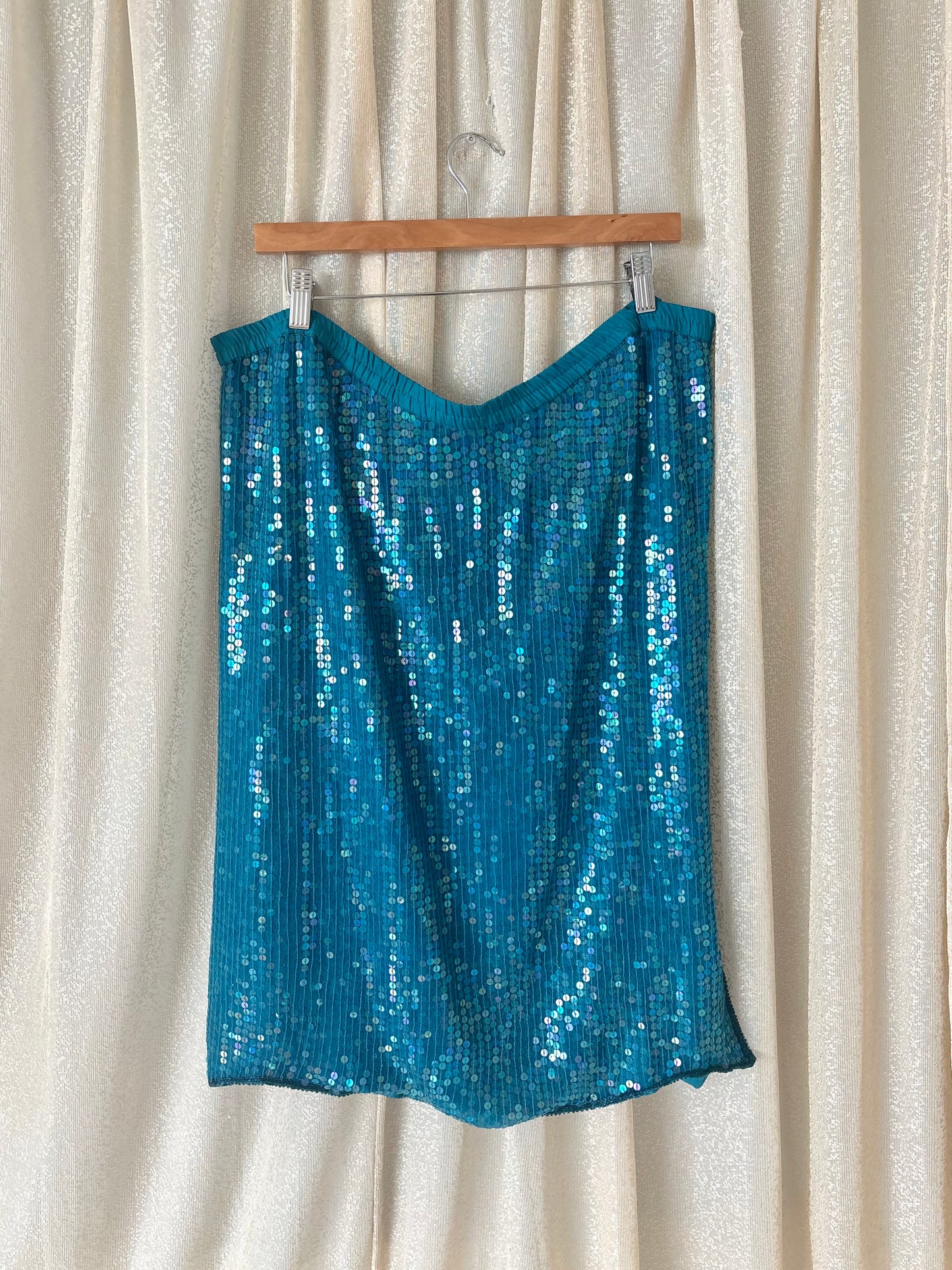 Vintage teal India silk sequin skirt