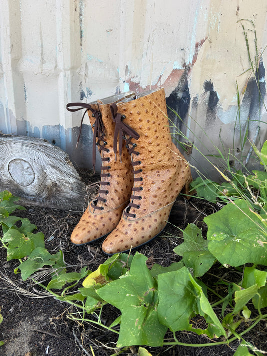 80s/90s genuine ostrich lace-up boots