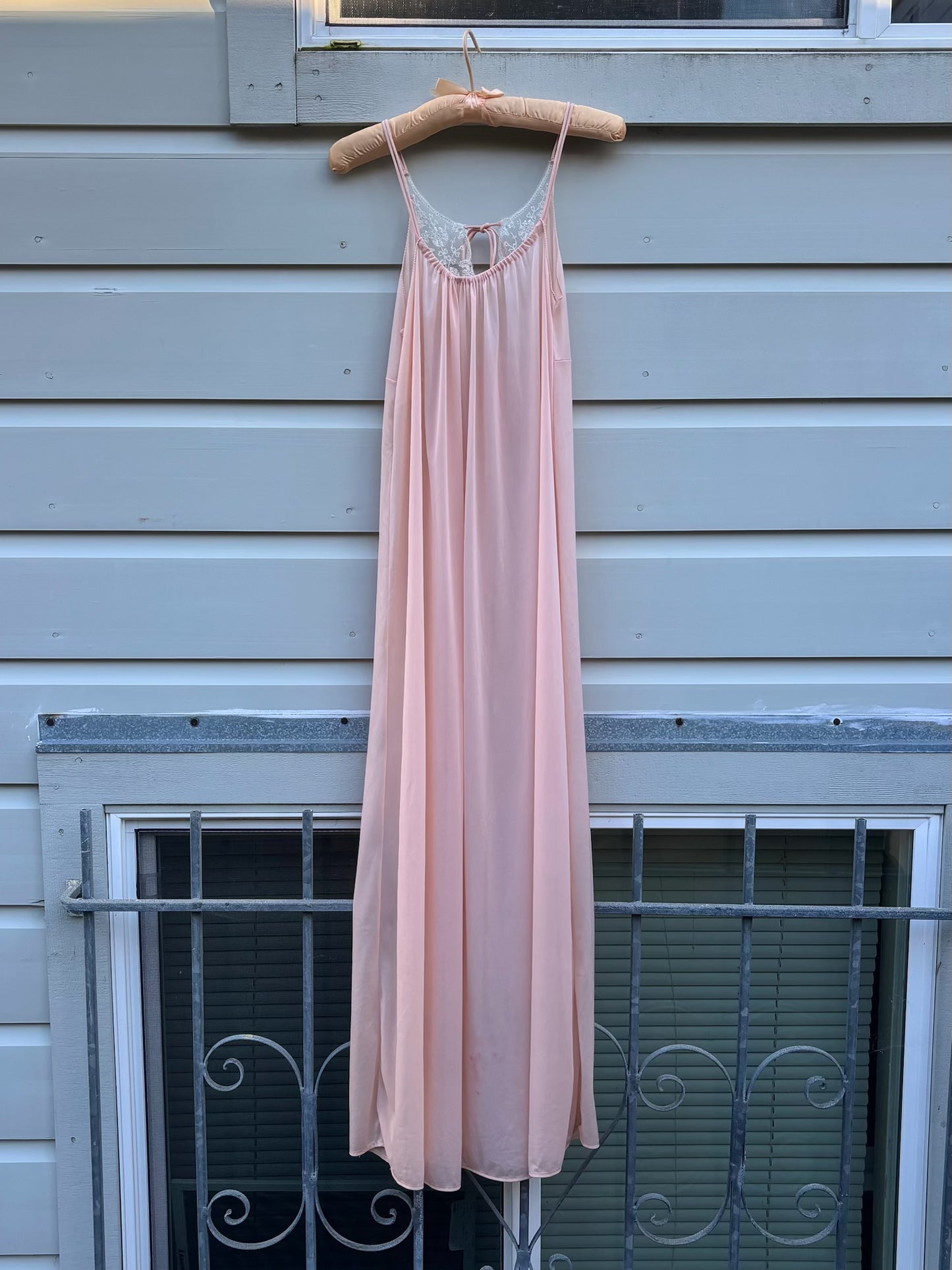 Vintage pink embroidered lace nightgown