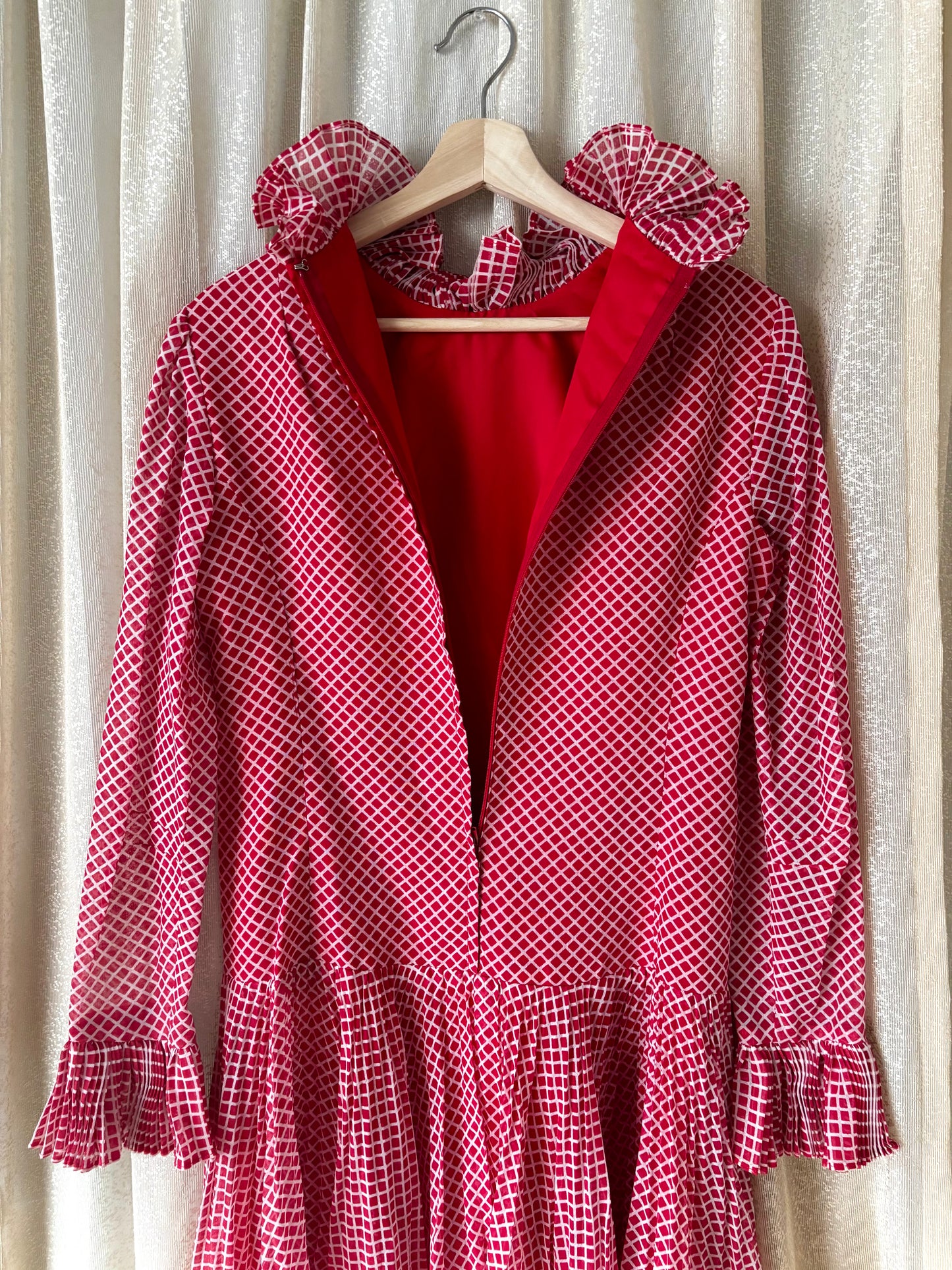 60s/70s checkered accordion pleat dress