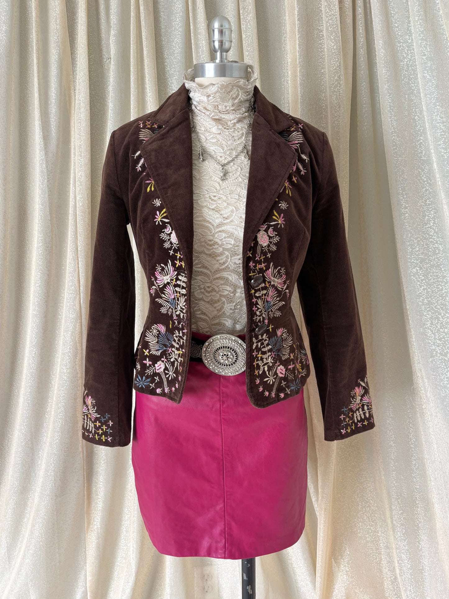Hot pink lamb leather mini skirt
