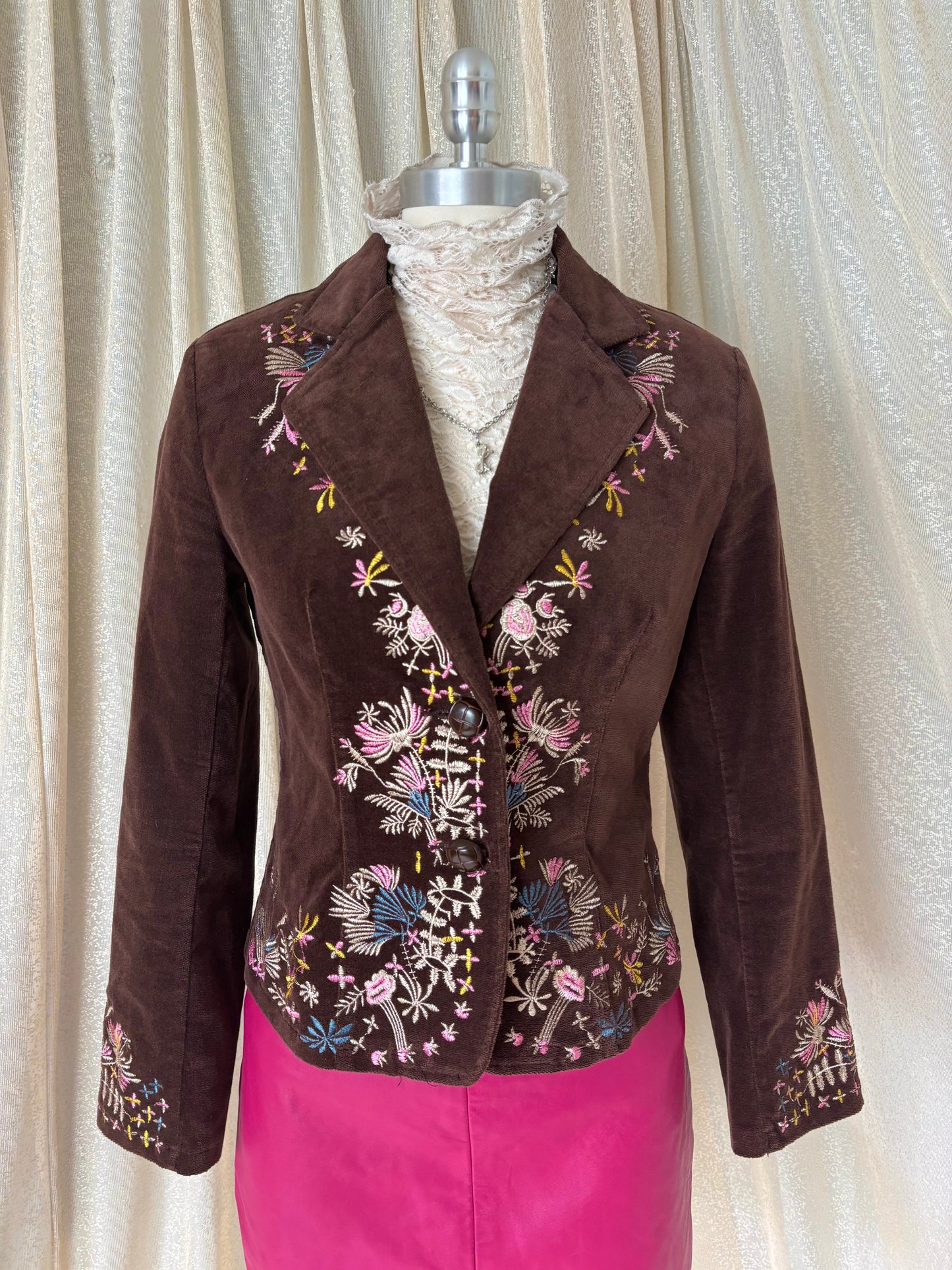 00s embroidered brown cotton velvet blazer