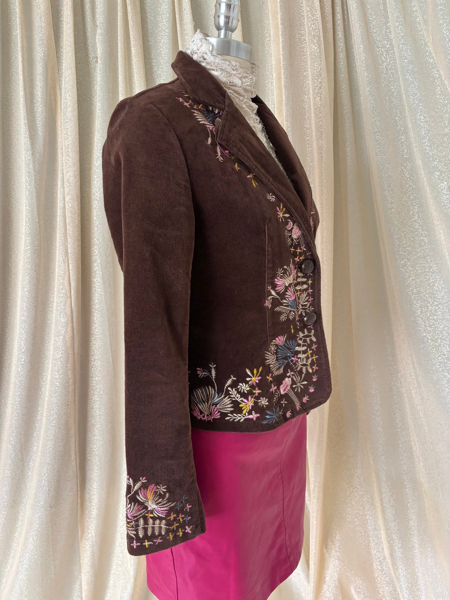 00s embroidered brown cotton velvet blazer