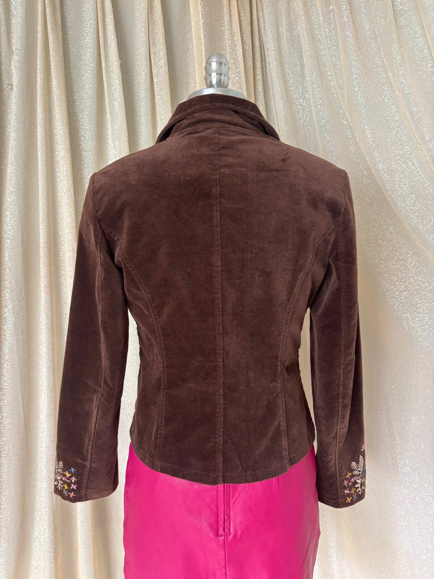 00s embroidered brown cotton velvet blazer