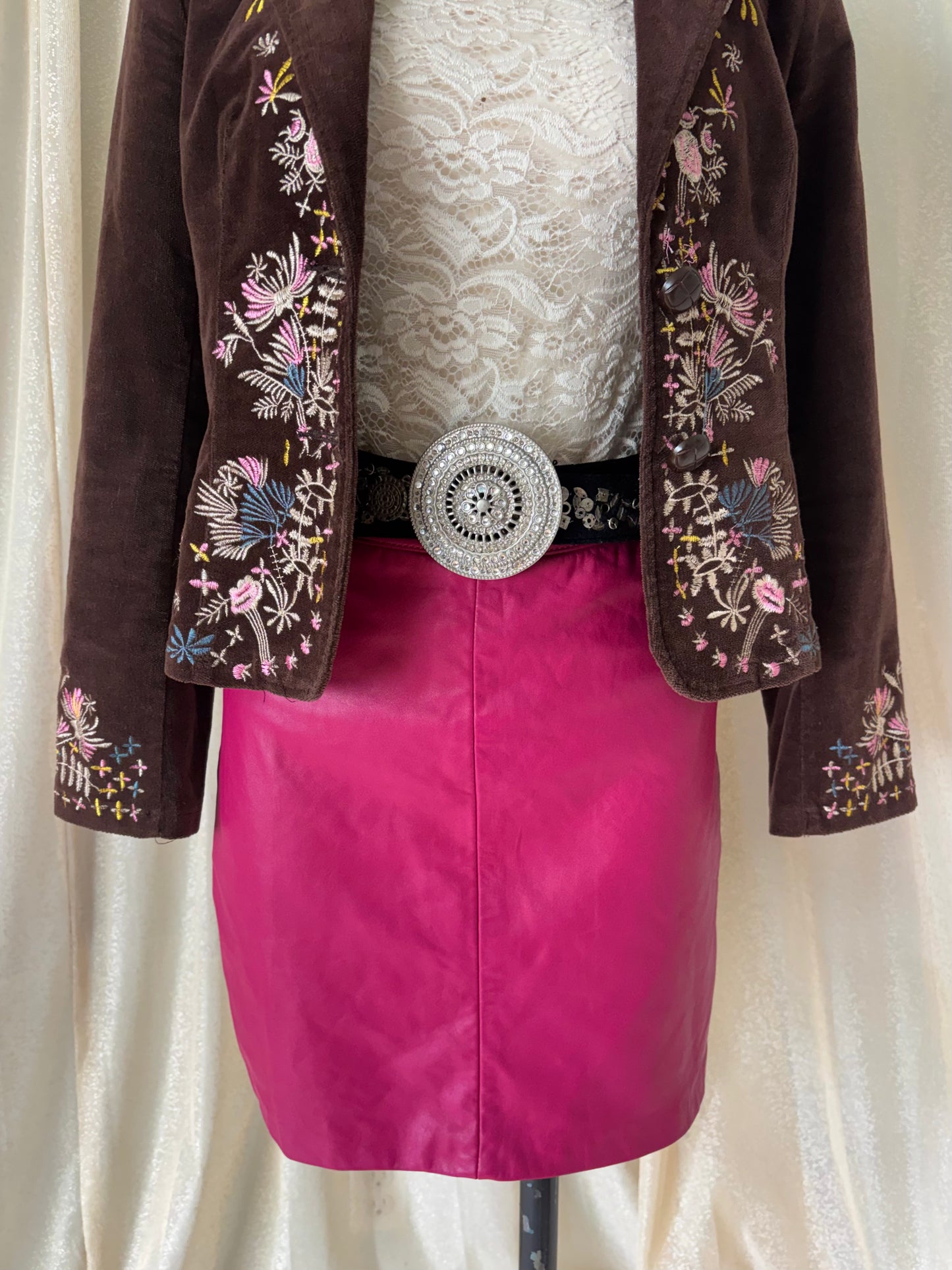 Hot pink lamb leather mini skirt