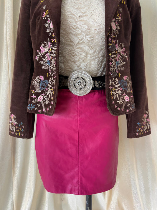 Hot pink lamb leather mini skirt