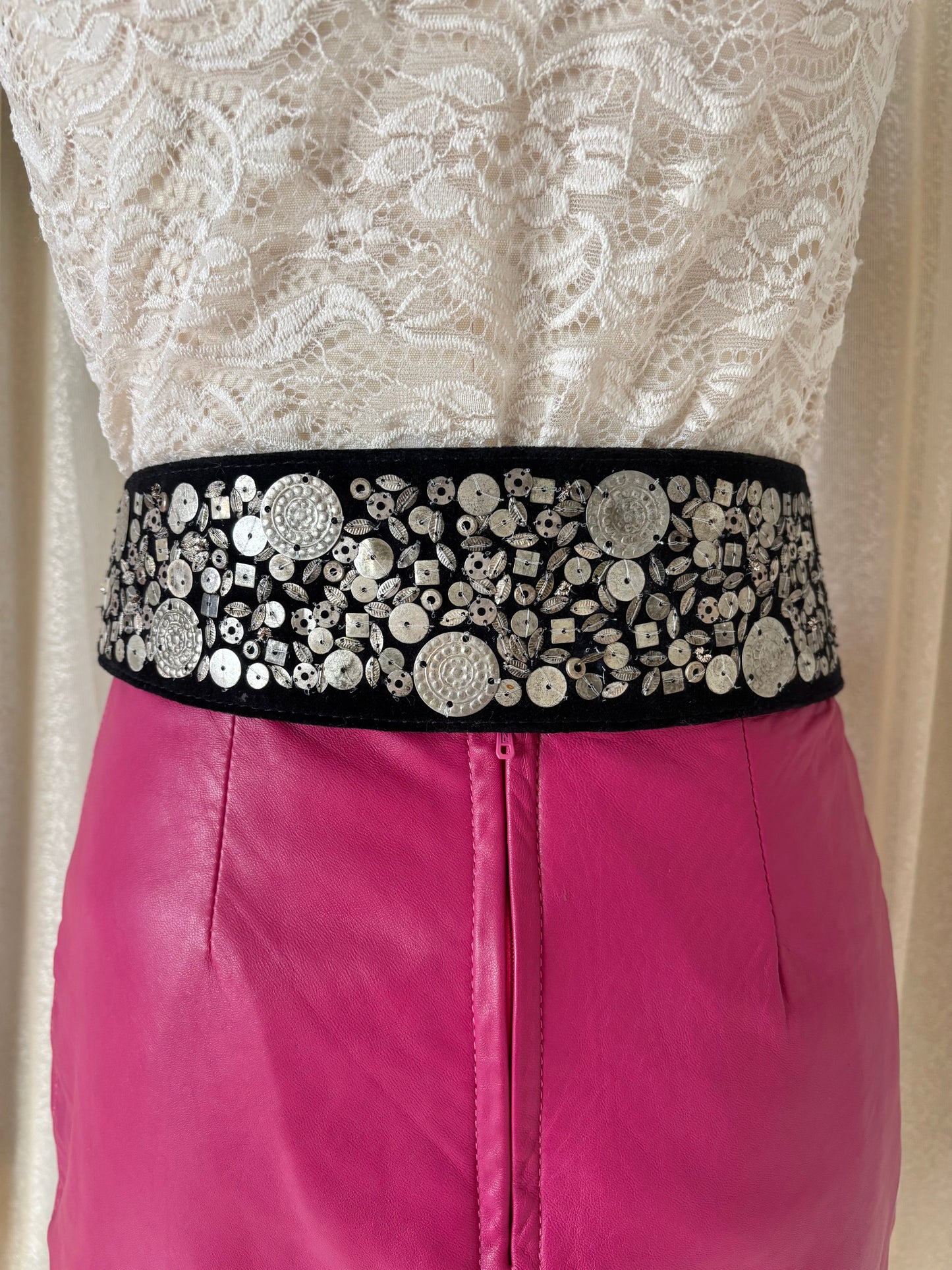 Vintage Chico's statement leather metal embellished belt