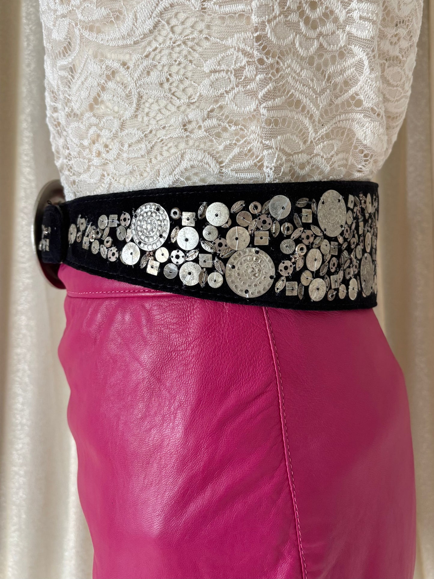 Vintage Chico's statement leather metal embellished belt