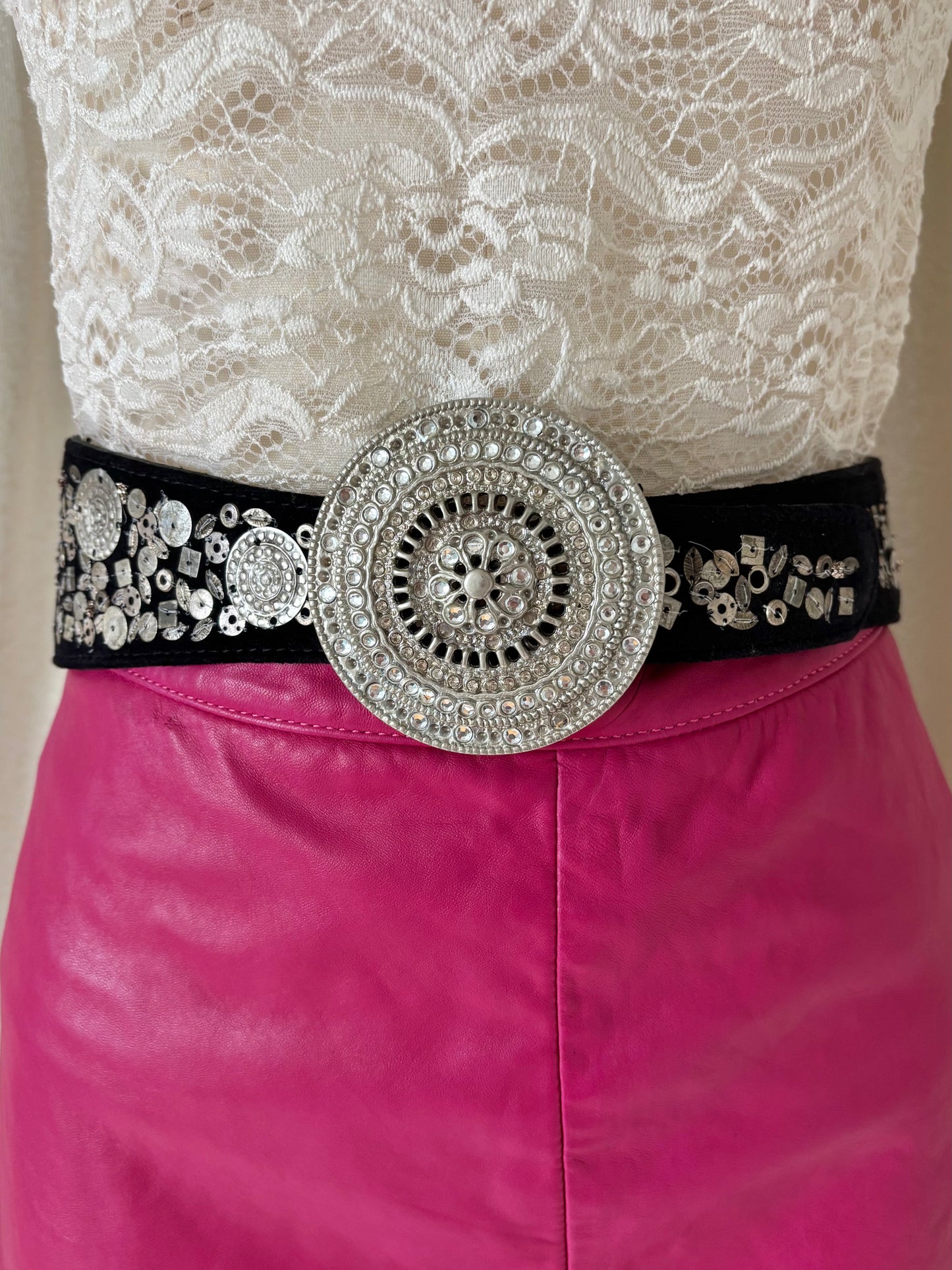 Vintage Chico's statement leather metal embellished belt