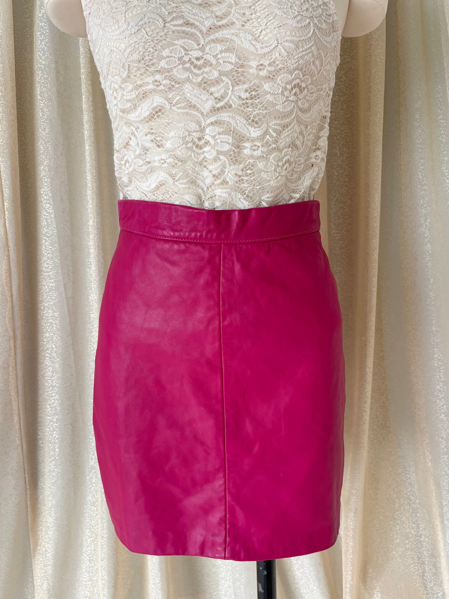 Hot pink lamb leather mini skirt