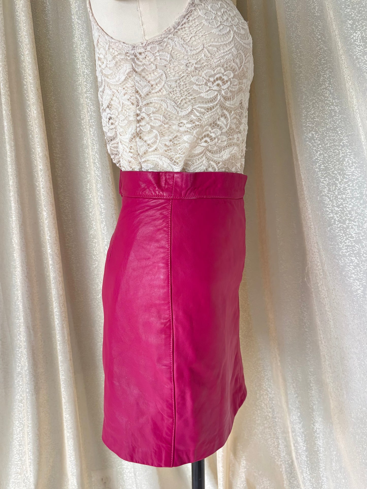 Hot pink lamb leather mini skirt