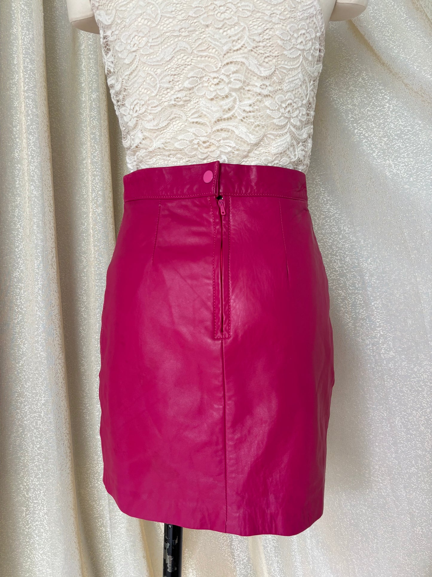 Hot pink lamb leather mini skirt