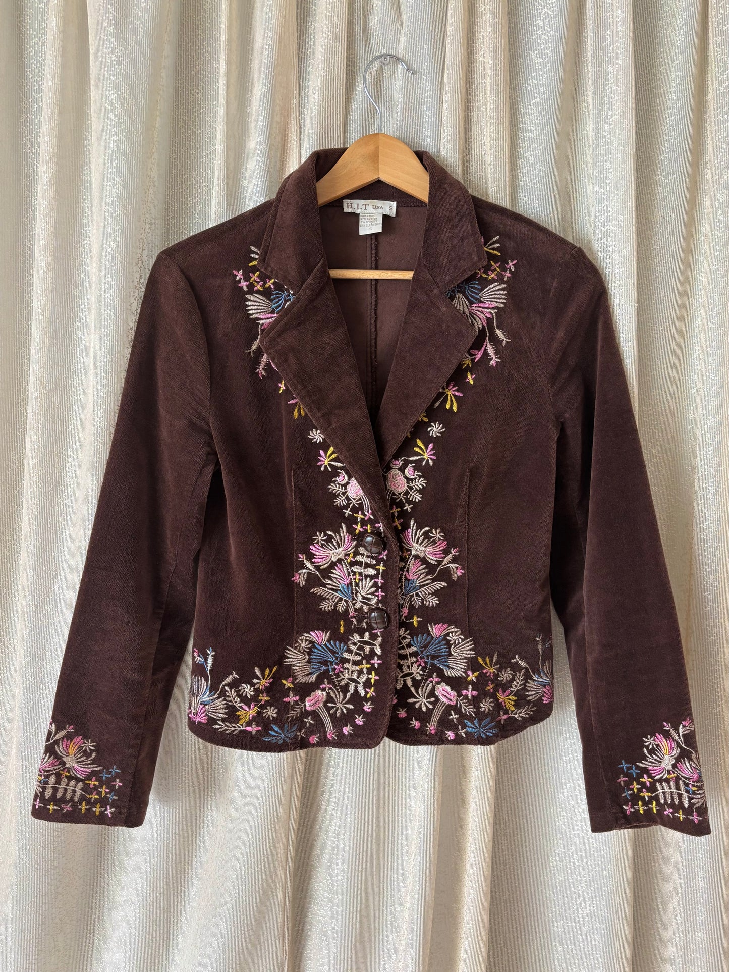 00s embroidered brown cotton velvet blazer