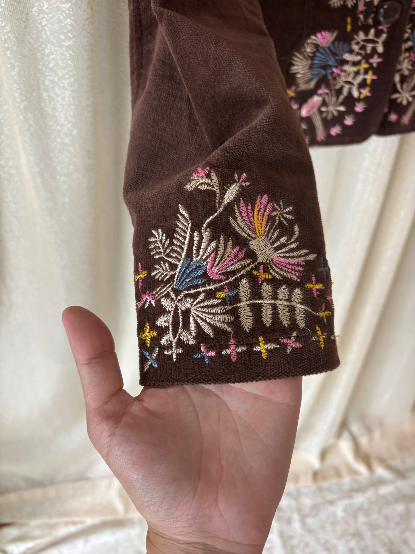 00s embroidered brown cotton velvet blazer