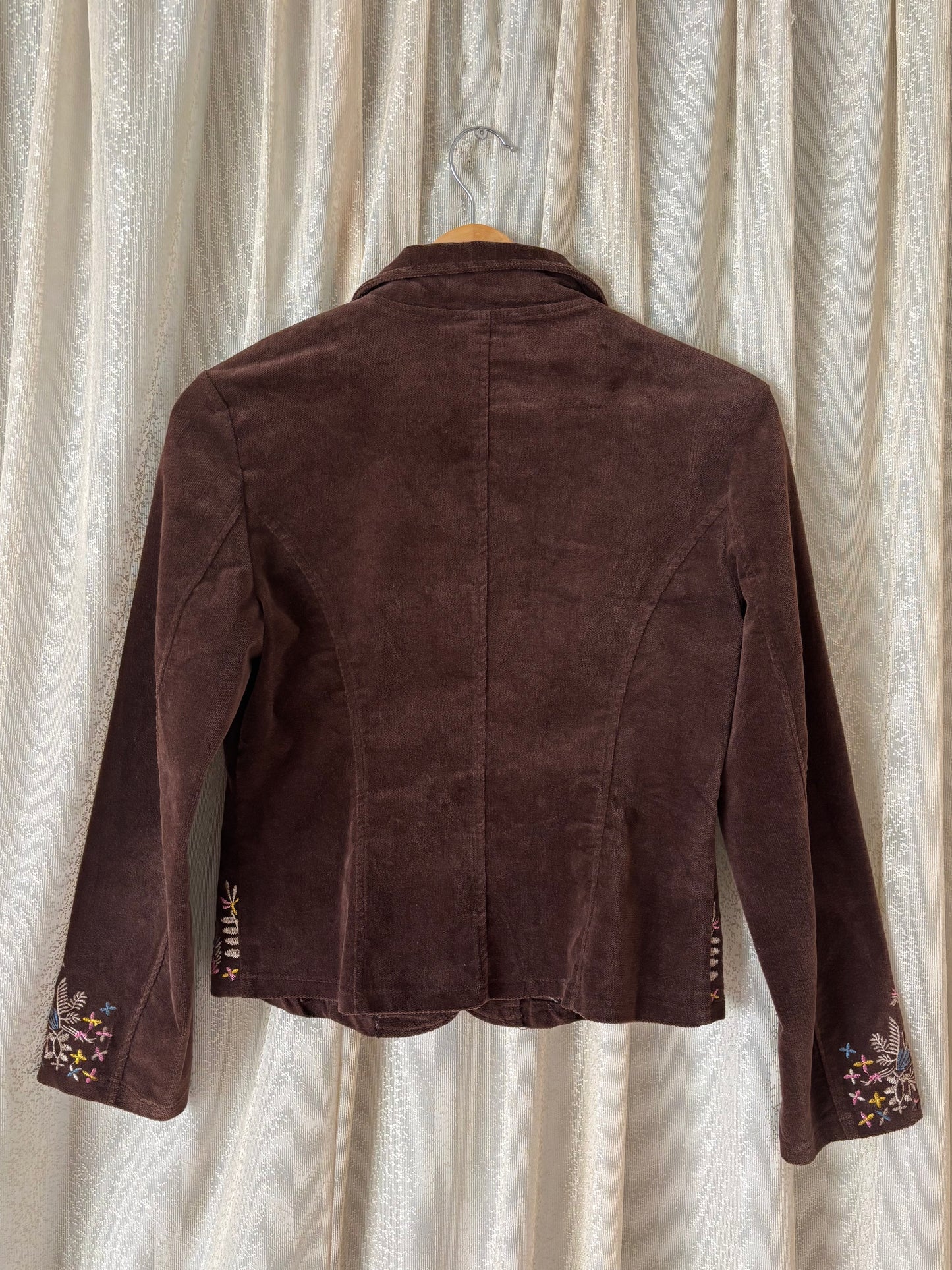 00s embroidered brown cotton velvet blazer