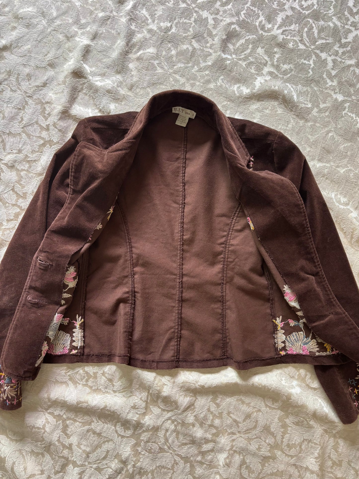 00s embroidered brown cotton velvet blazer
