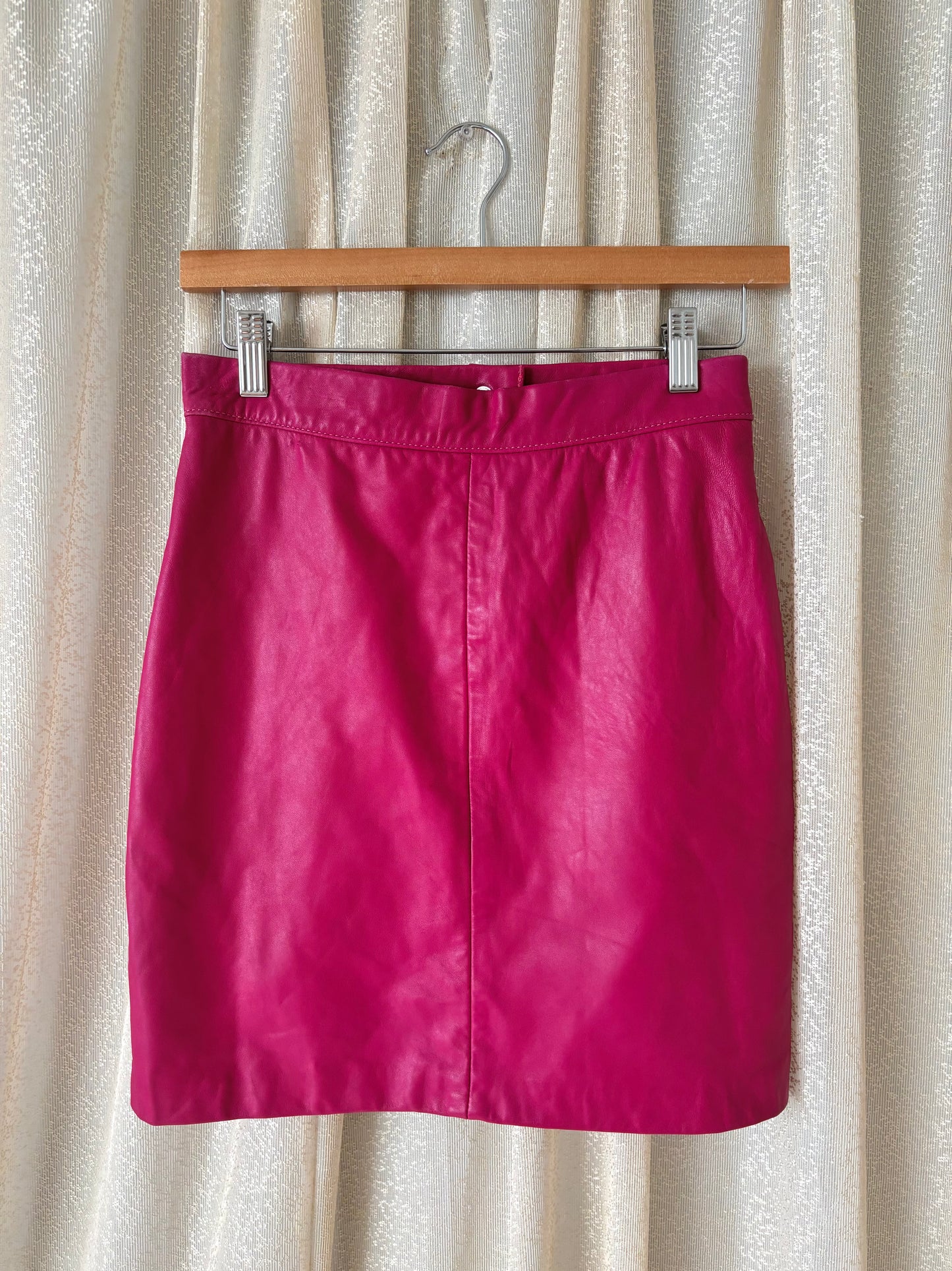 Hot pink lamb leather mini skirt