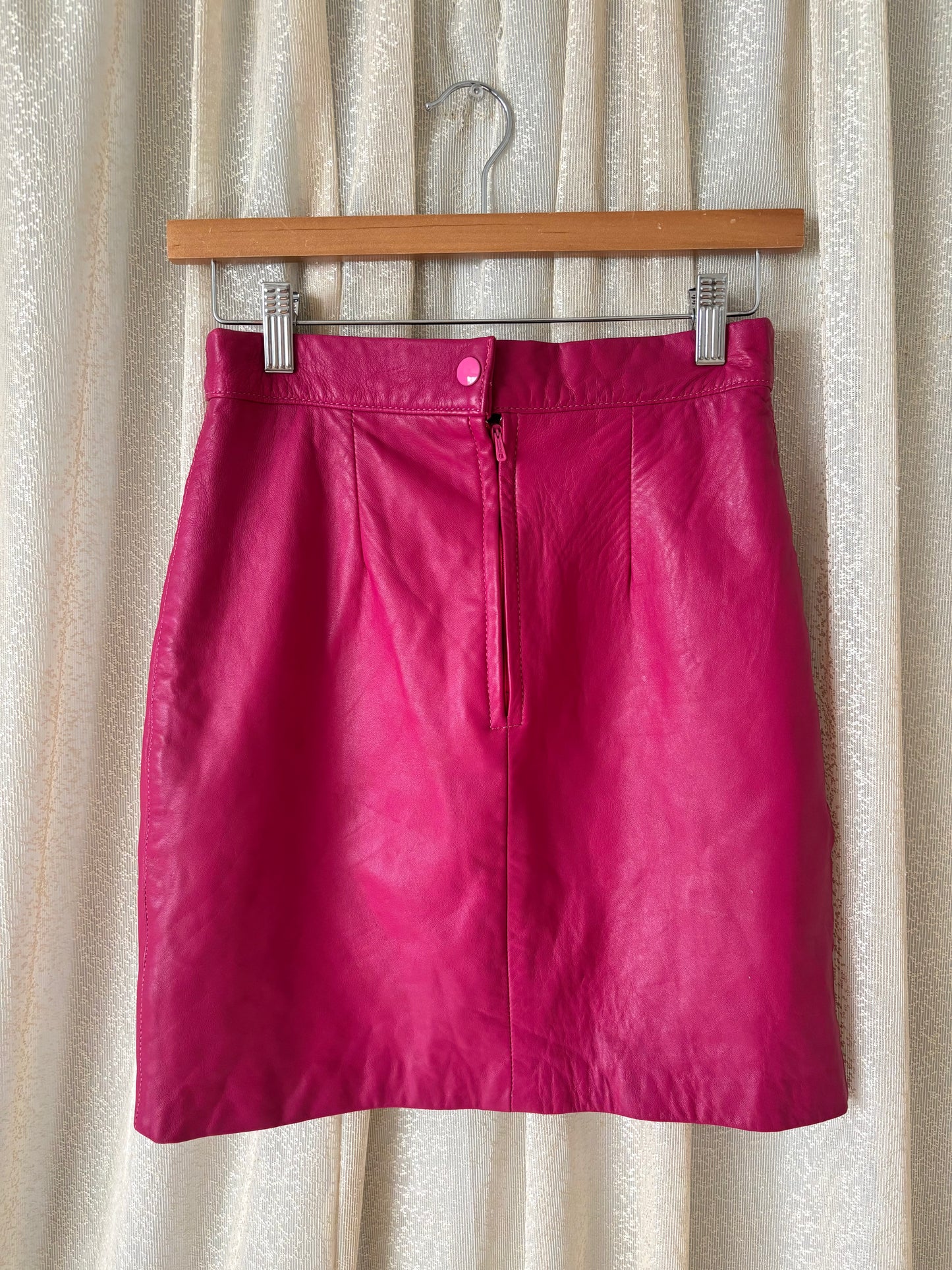 Hot pink lamb leather mini skirt
