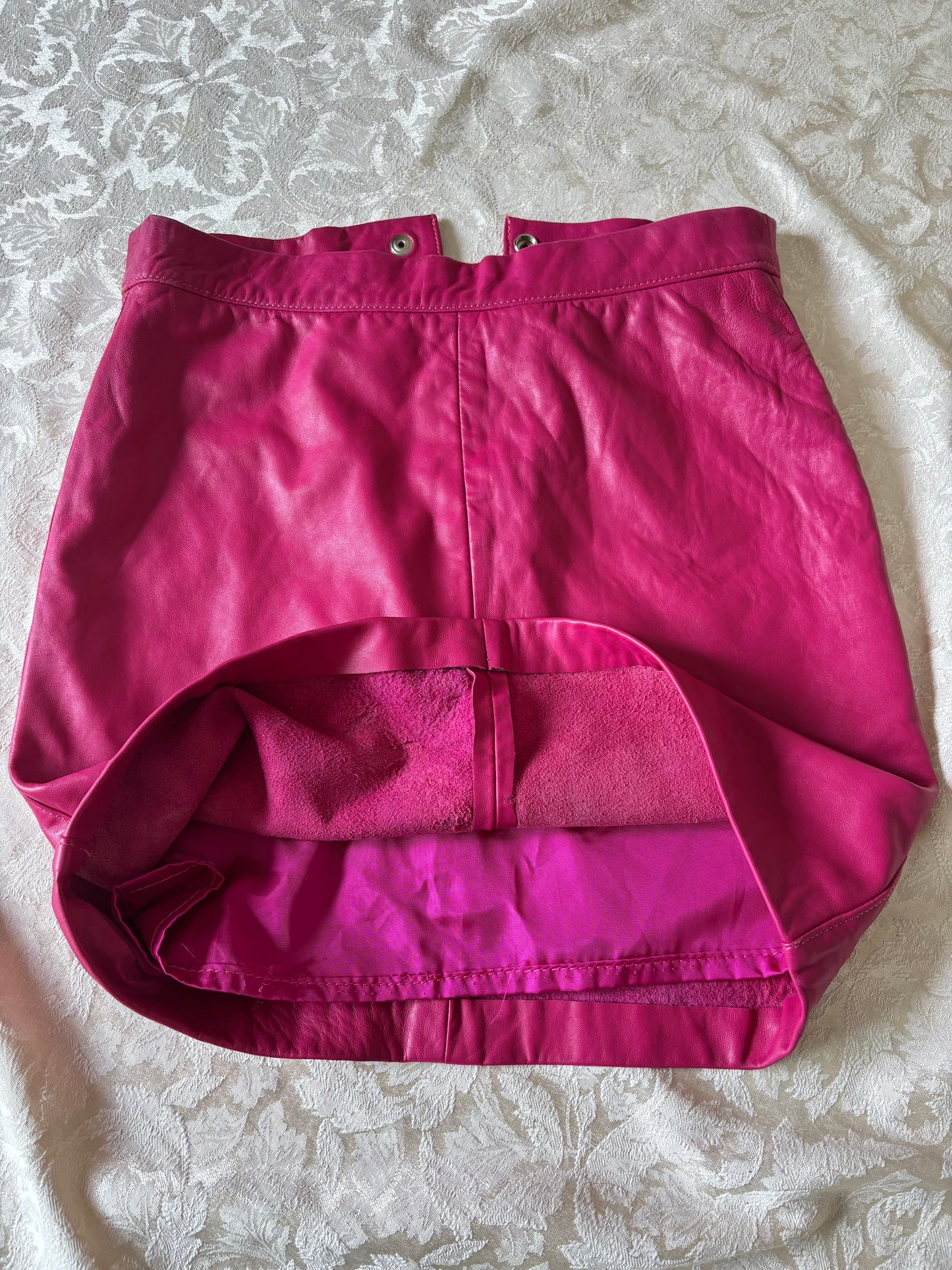 Hot pink lamb leather mini skirt