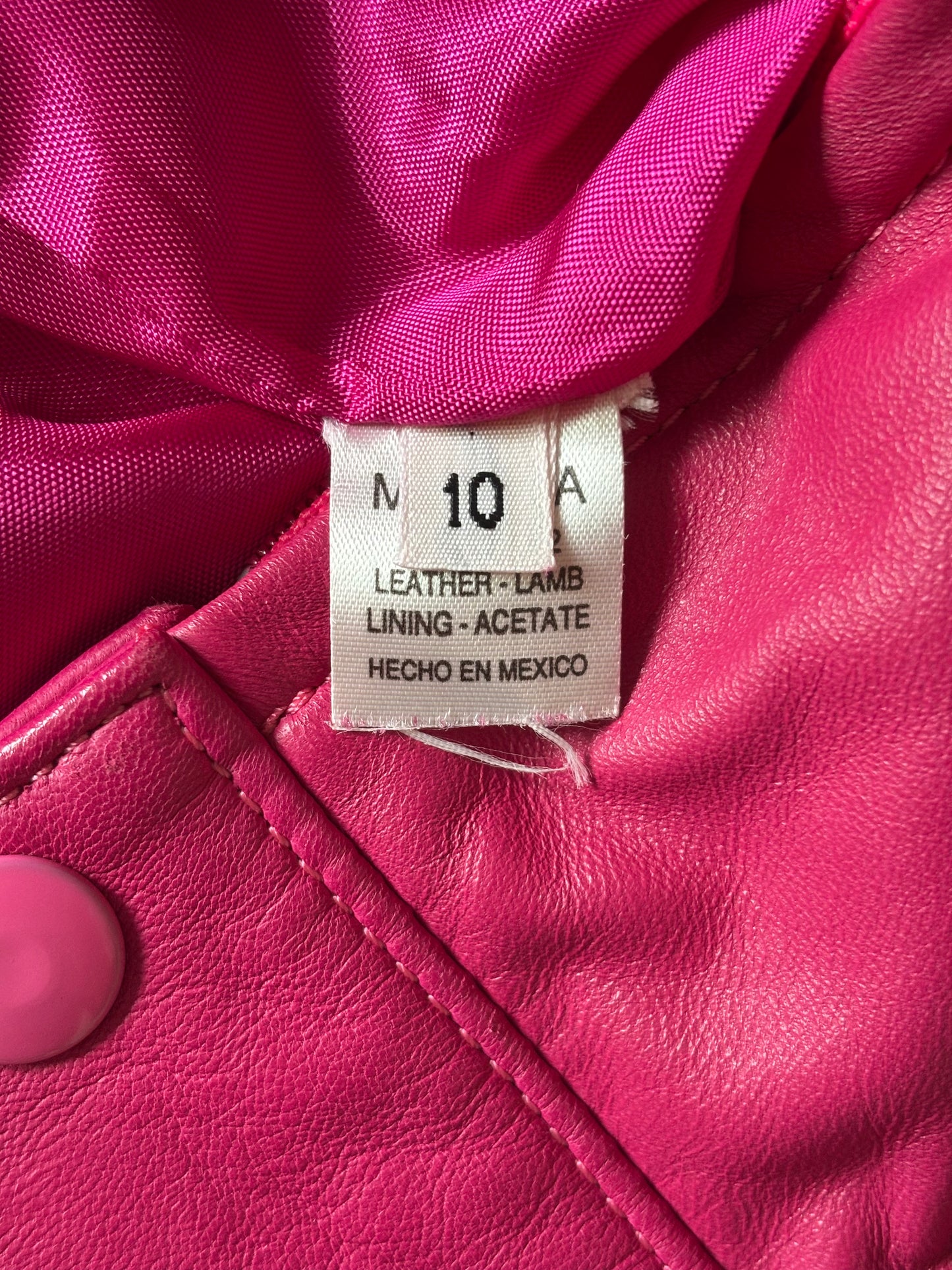 Hot pink lamb leather mini skirt