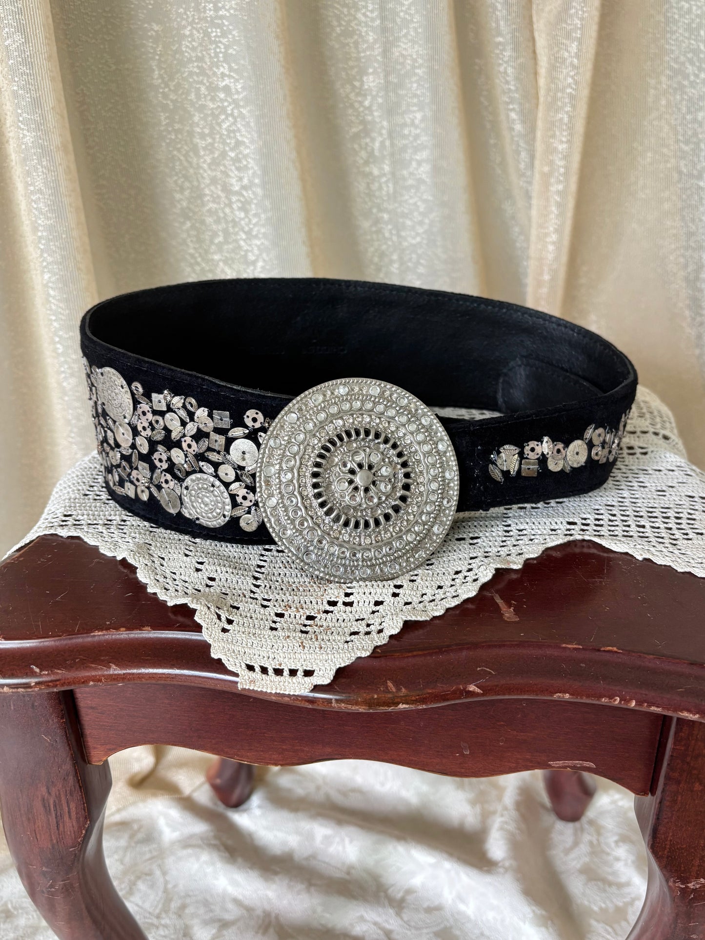 Vintage Chico's statement leather metal embellished belt
