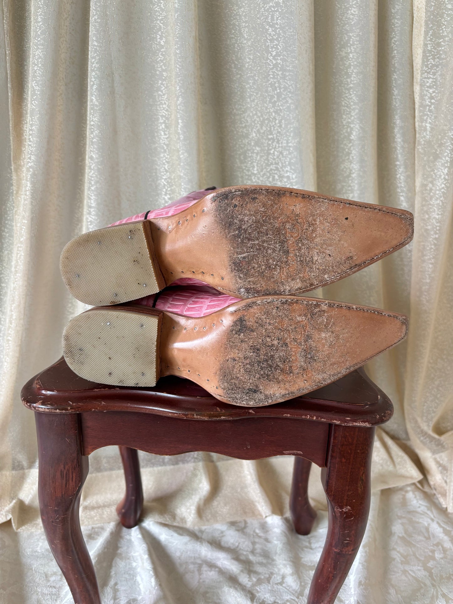 Pink leather alligator-embossed Western boots