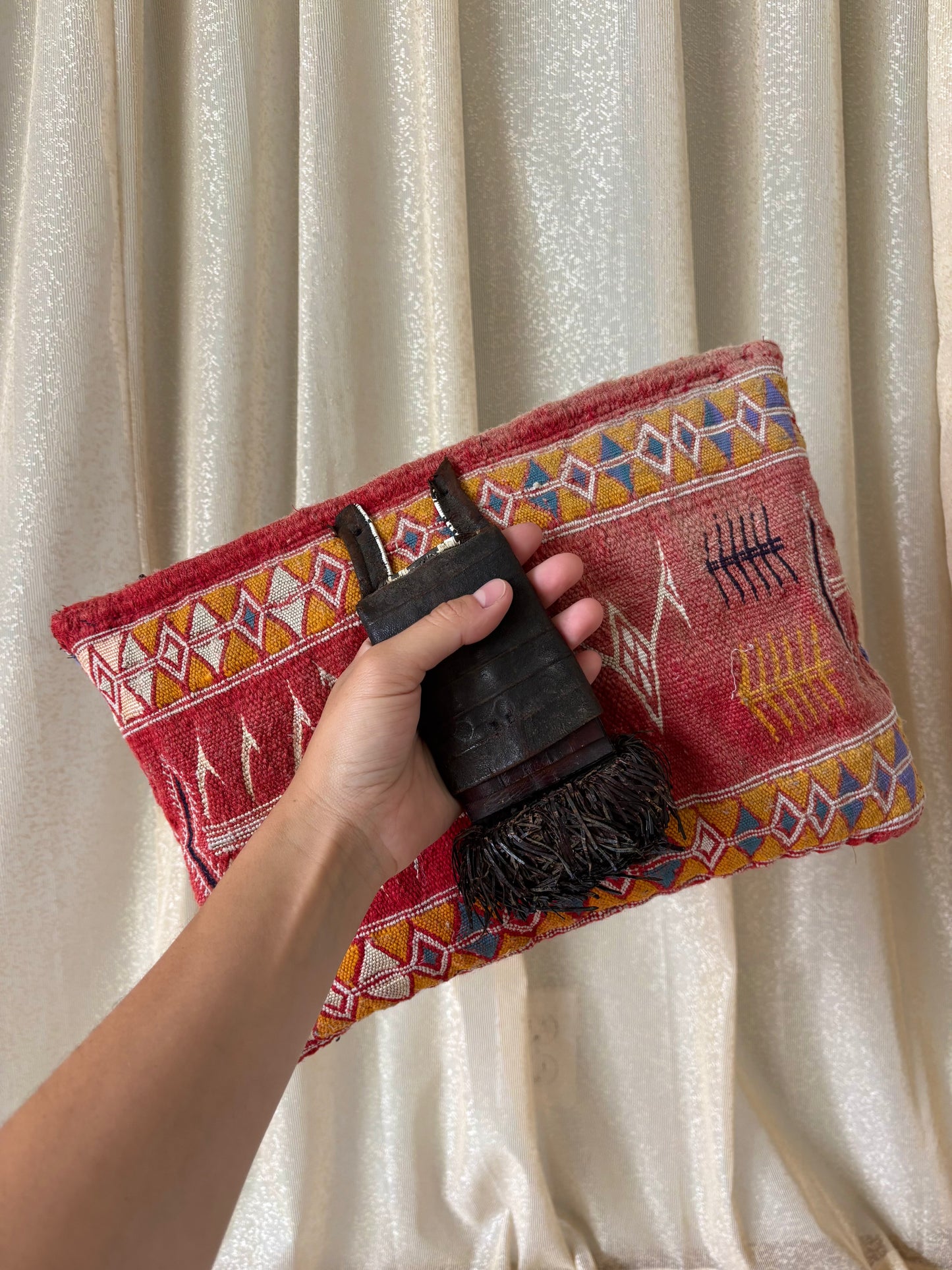 Vintage handmade wool Turkish kilim textile clutch