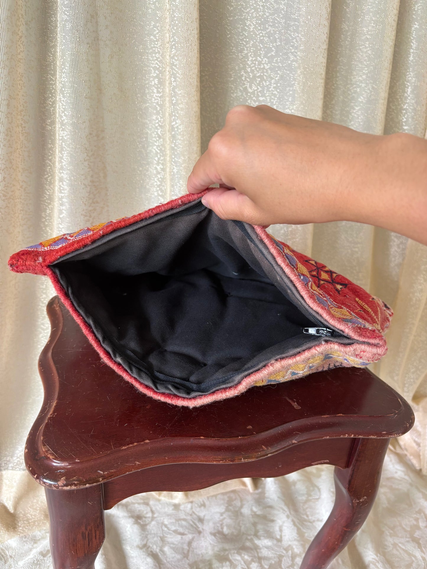Vintage handmade wool Turkish kilim textile clutch
