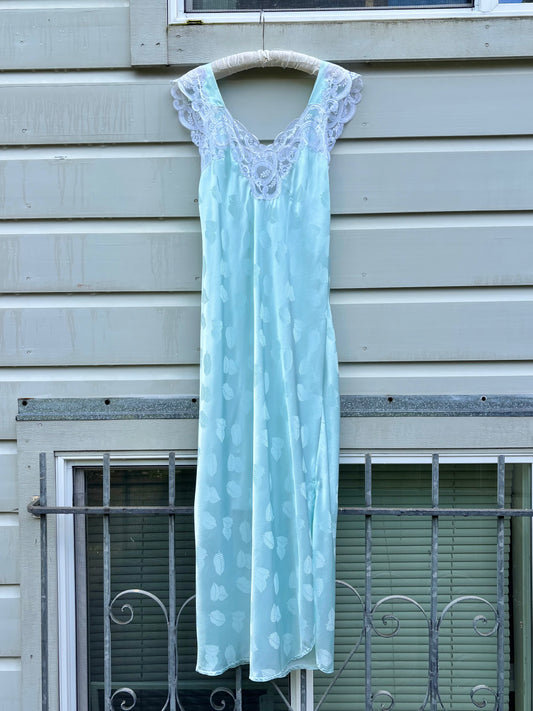 Vintage jacquard feather teal nightgown