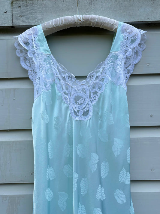 Vintage jacquard feather teal nightgown
