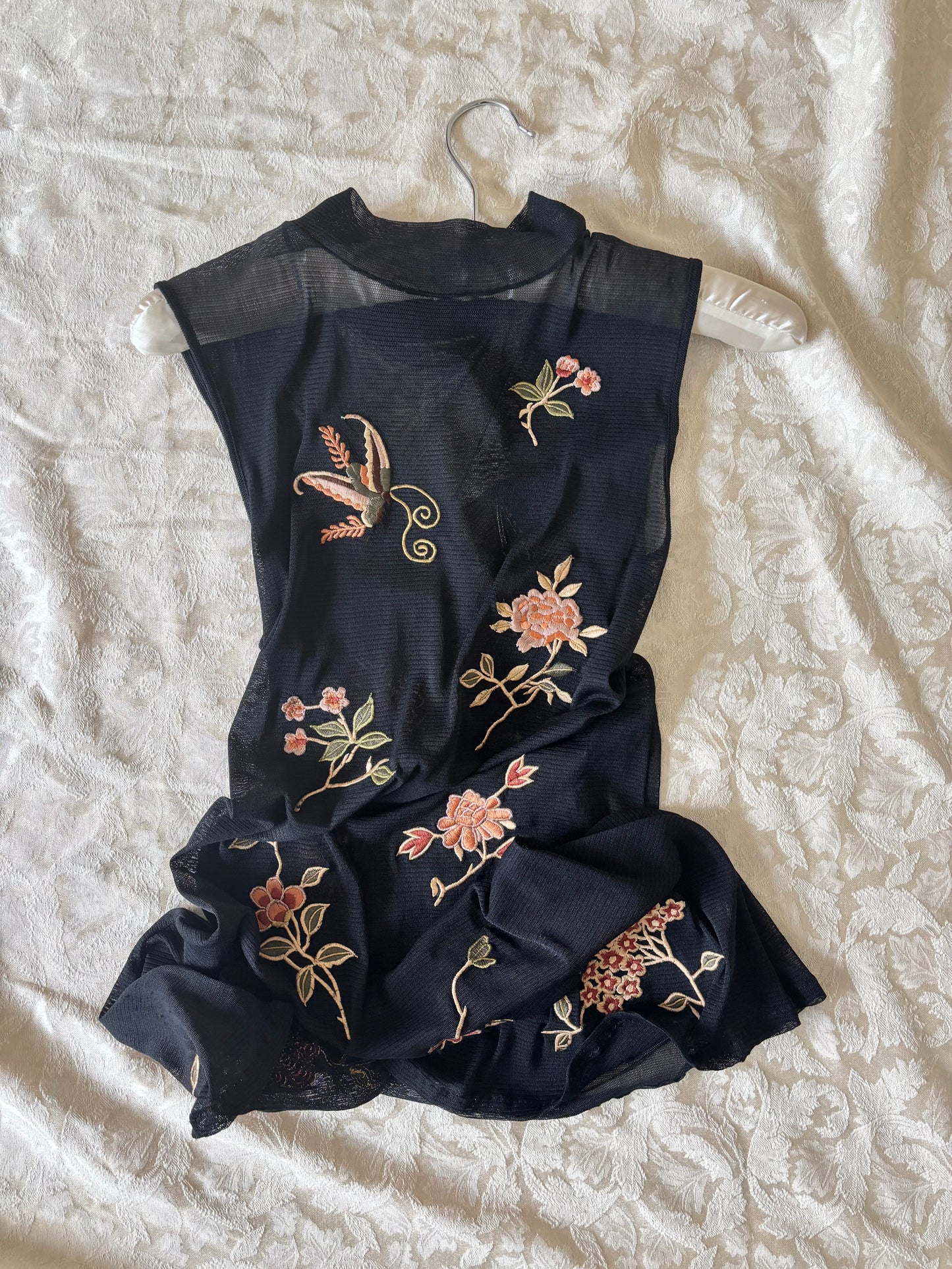 90s Vivienne Tam embroidered mesh mini dress