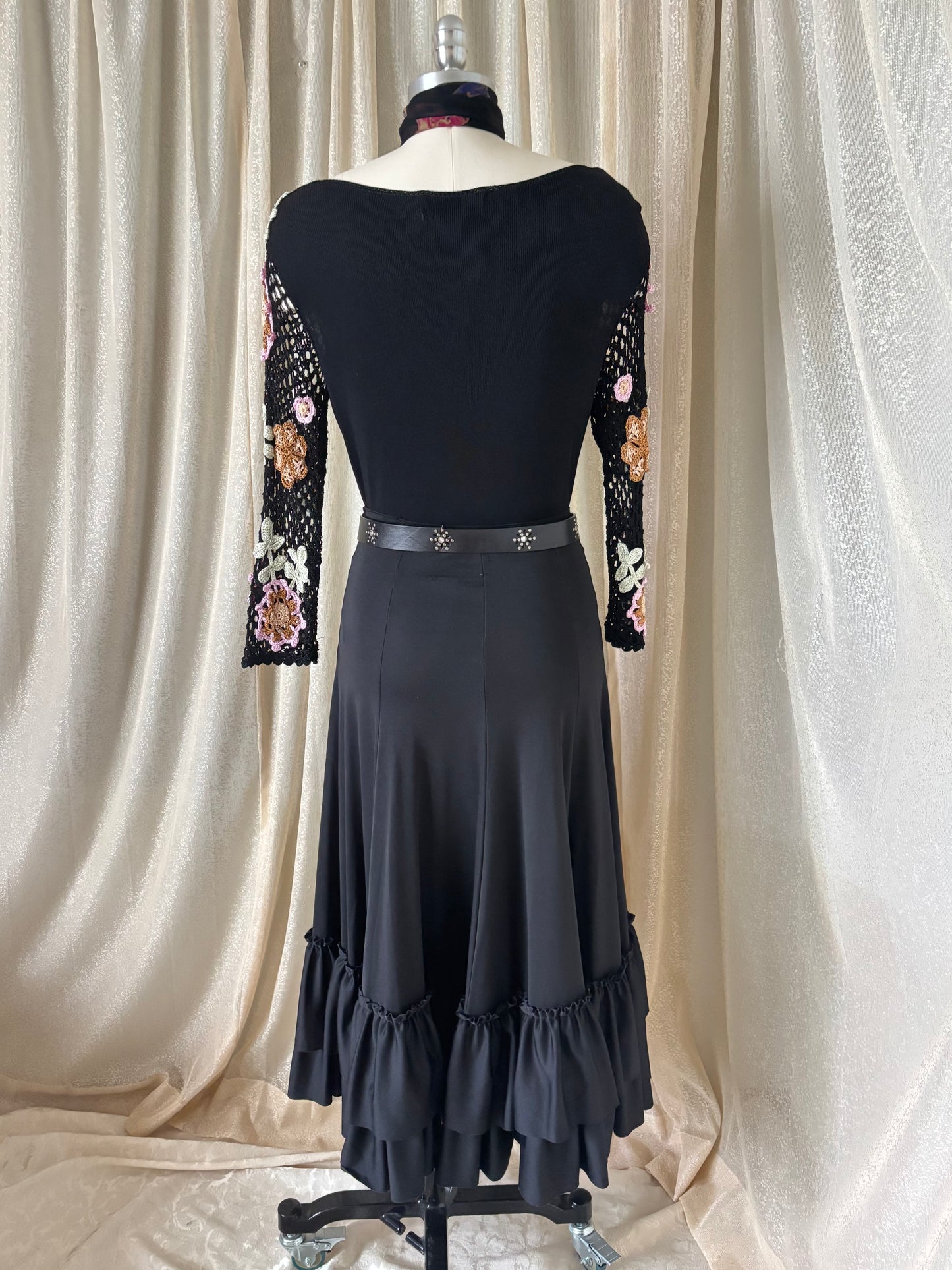 90s black ruffle flamenco skirt