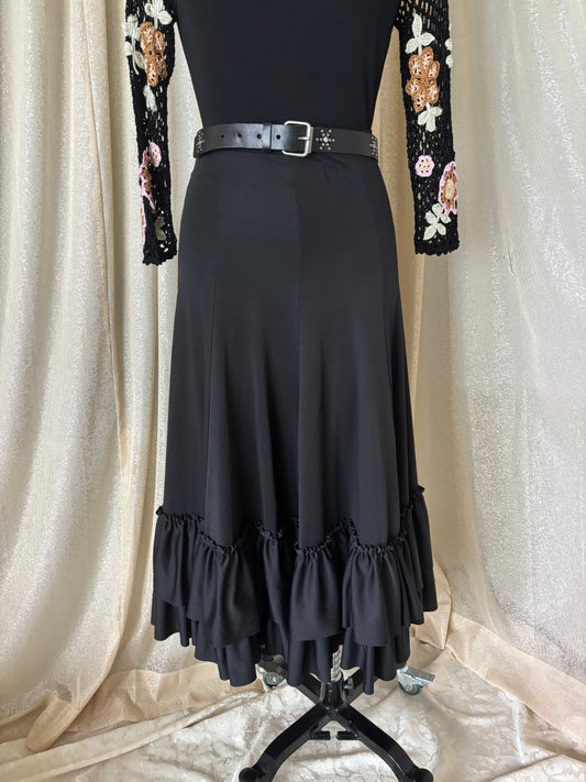 90s black ruffle flamenco skirt