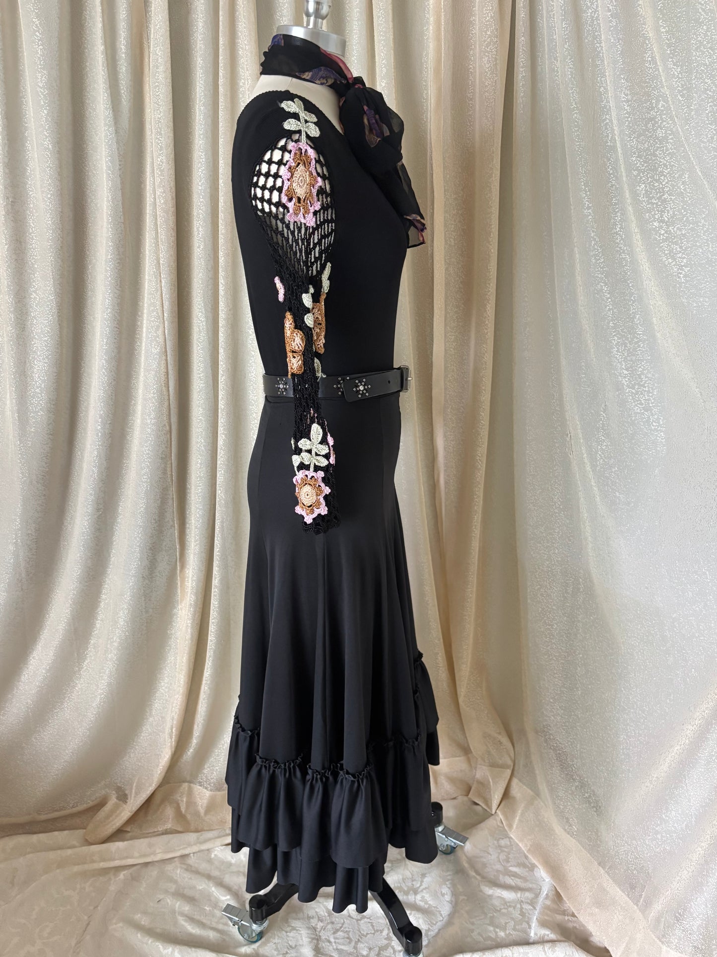 90s black ruffle flamenco skirt