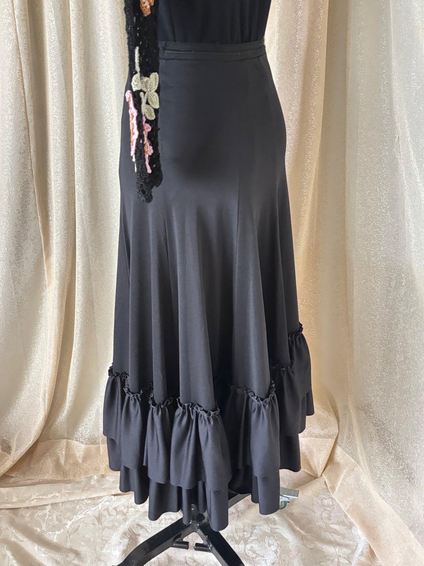 90s black ruffle flamenco skirt