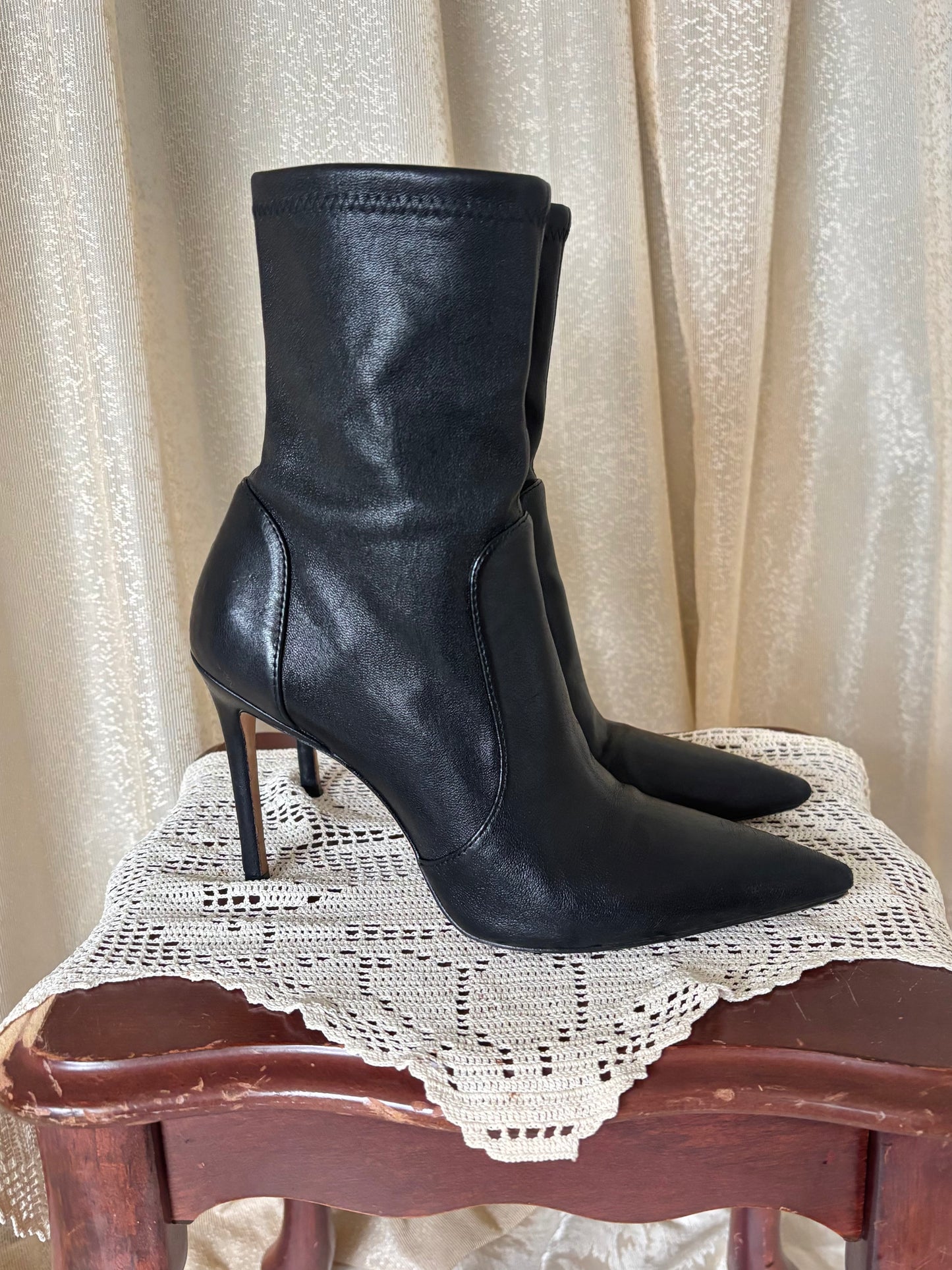 Stuart Weitzman black leather sock booties