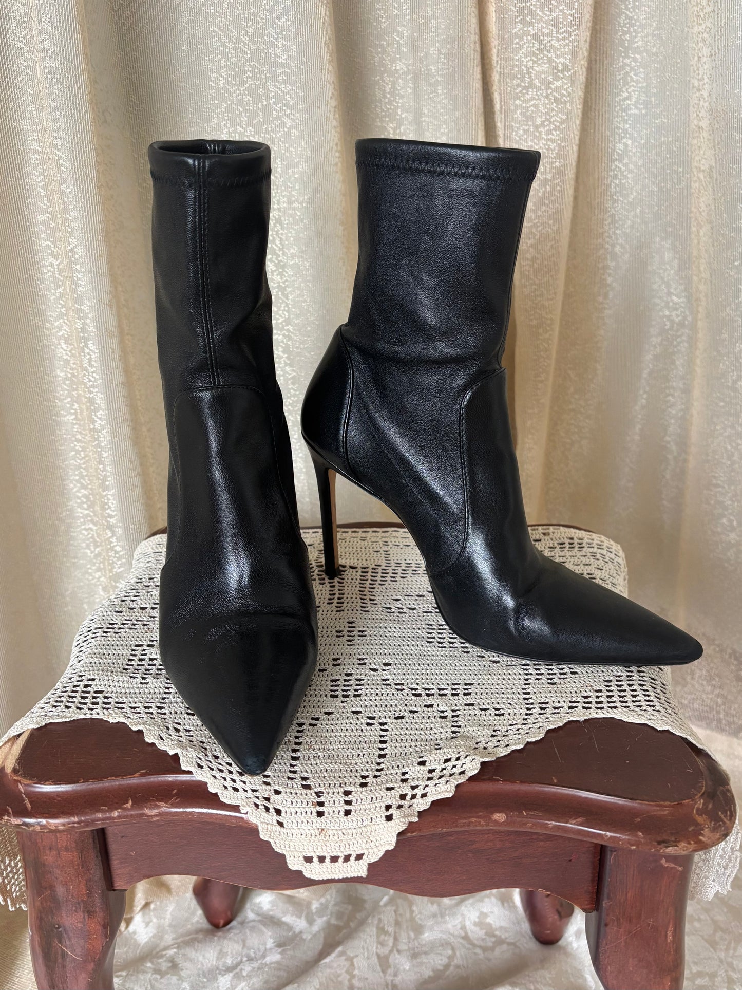 Stuart Weitzman black leather sock booties