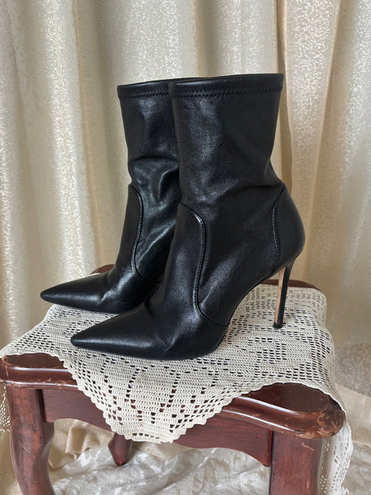 Stuart Weitzman black leather sock booties