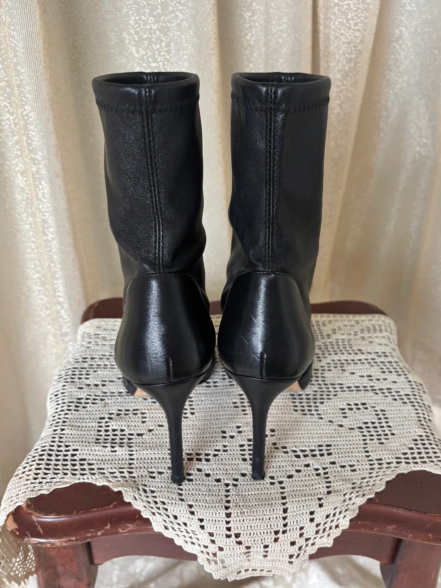 Stuart Weitzman black leather sock booties